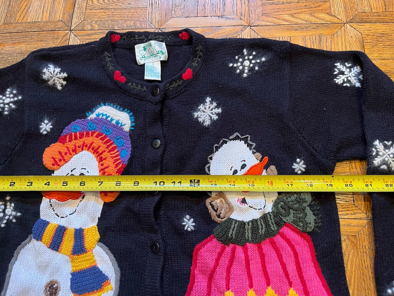 Vintage Quacker Factory S Snowman Peeking Cat Cardigan Sweater Christmas Holiday