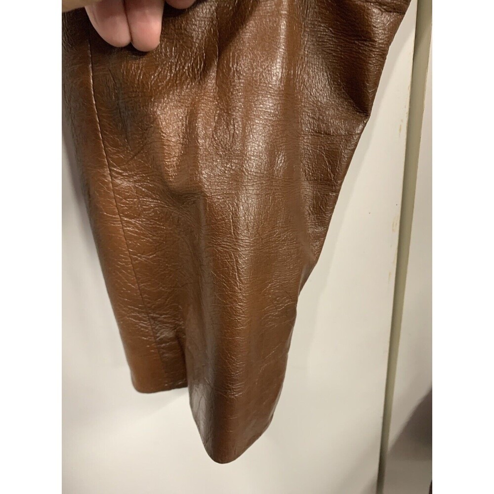 Hoffmans Vintage Brown Leather Satin Lined Womens Belted Jacket 70s Size 12