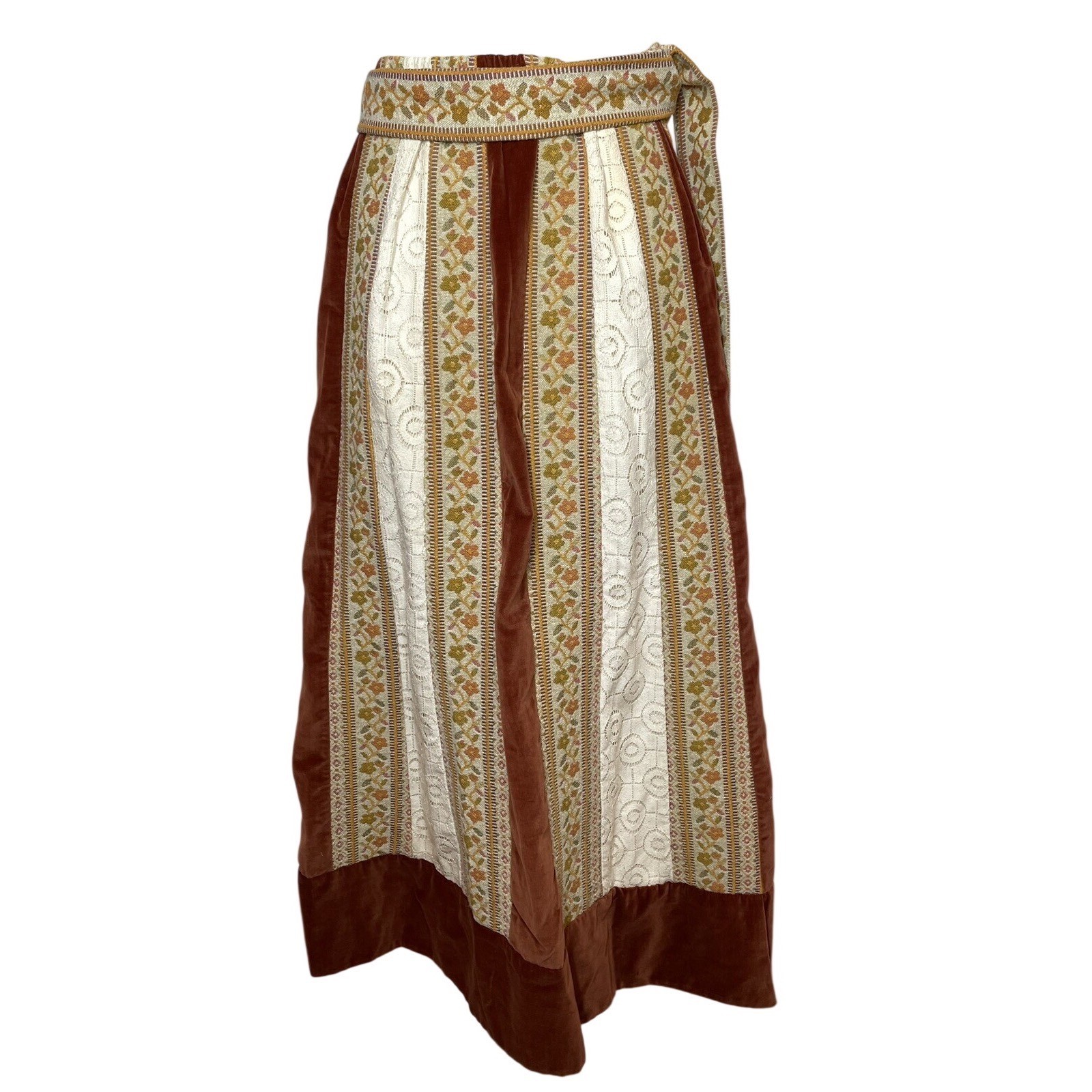 VTG 70s Chessa Davis Maxi Skirt Hippie Boho Velvet Lace Tapestry Waist 27+