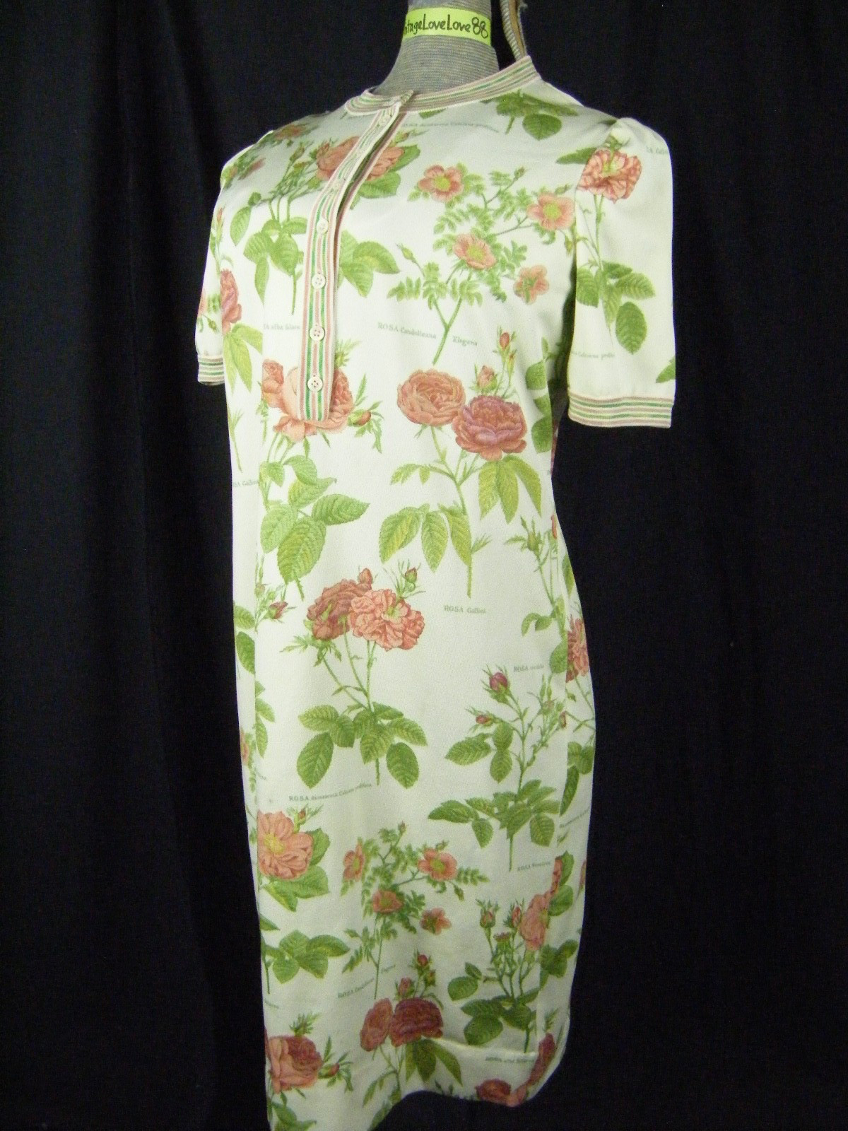 GOLDWORM Vtg 70s Cream Roses Printed Made in Italy Knit Dress-Bust 38/S-M