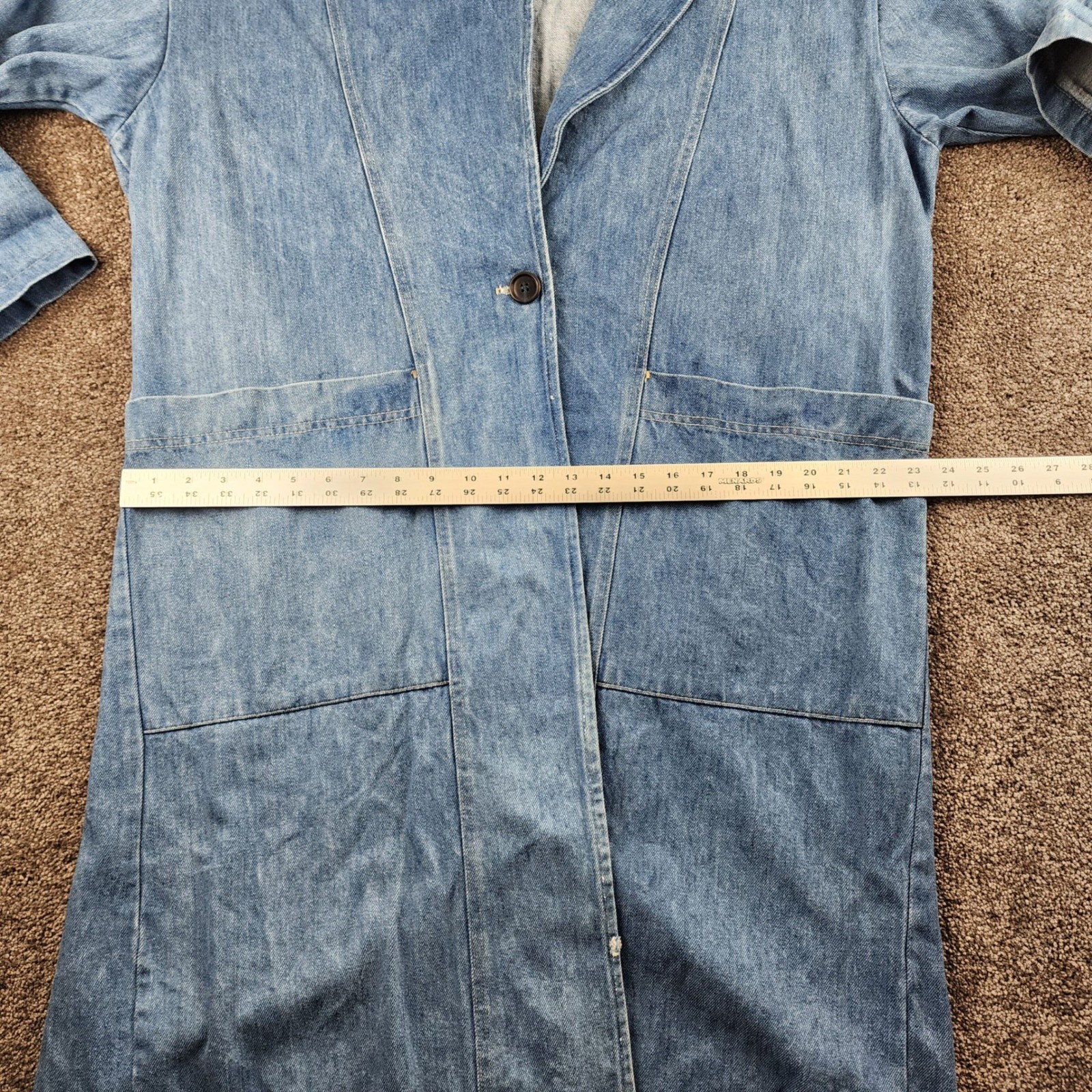 Stuffed Shirt Denim Duster Jacket Womens Large Blue Good Vintage 100% Cotton USA