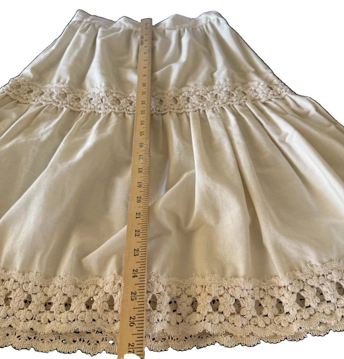 Vtg 70s Jessica’s Gunnies Gunne Sax Cream Cotton Prairie Skirt Crochet Lace 13