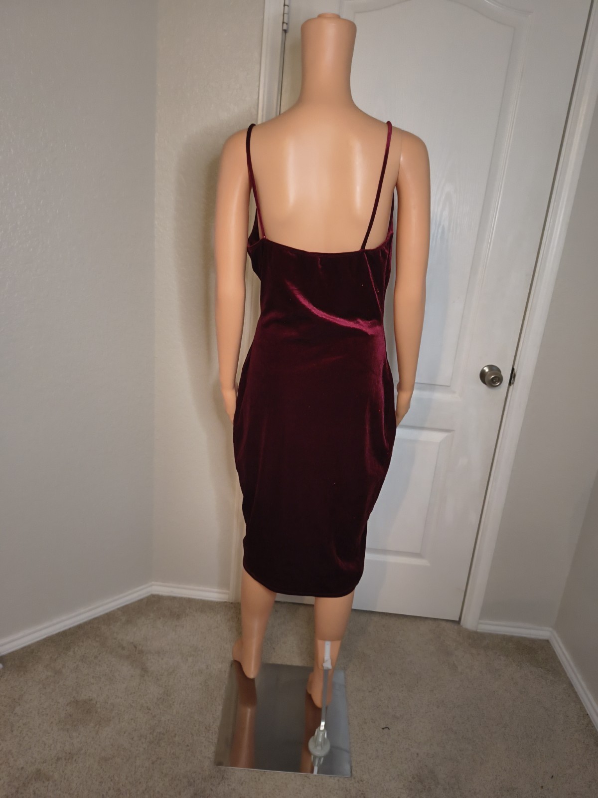 Sexy Vintage Velvet Red Dress Pencil Pinup Glam Sparkle Size L -Fits Like M -P22
