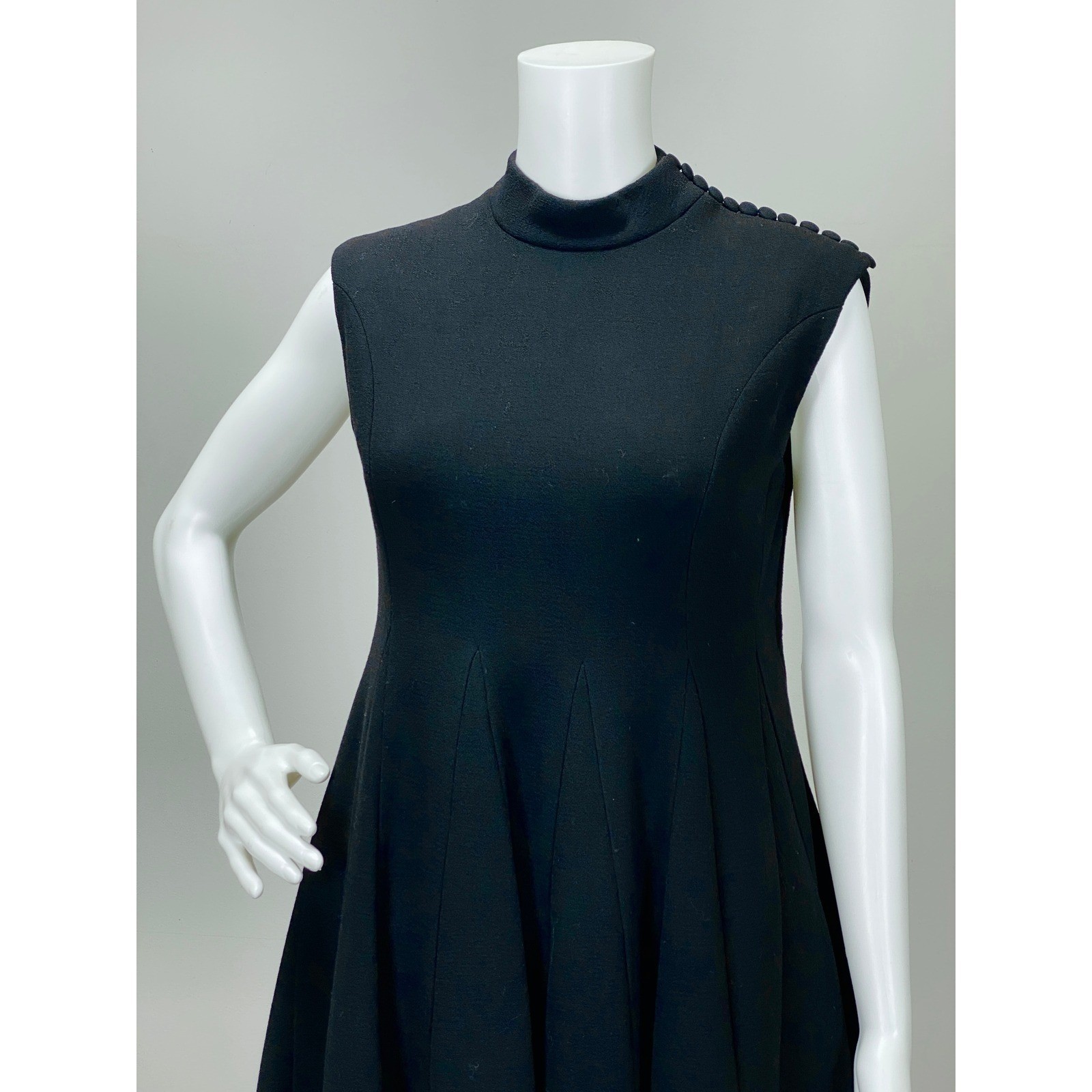 Vintage 1960s Norman Norell Dress Black A-Line Princess Seams Short Sleeve
