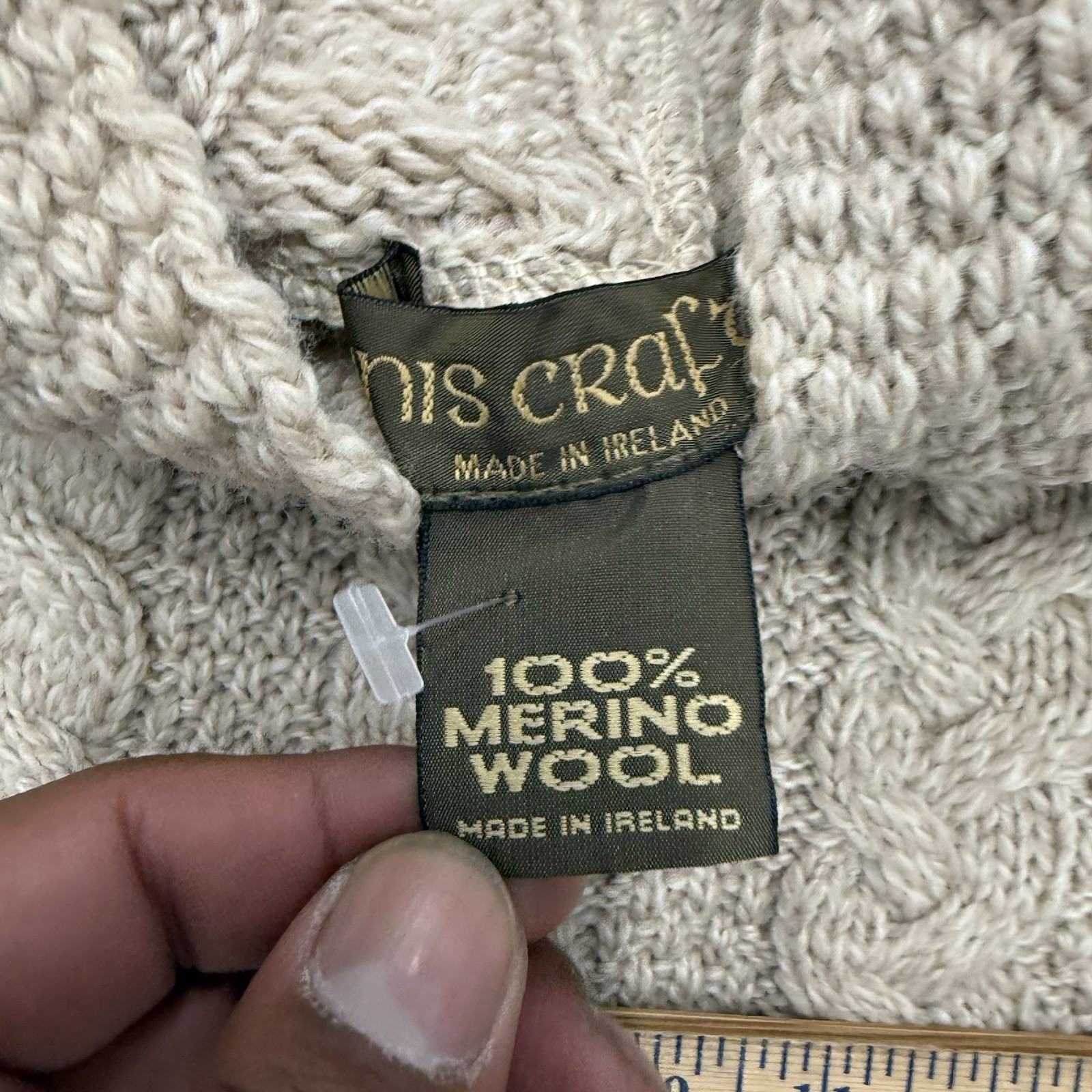 Vintage Hand Knit Chunky Cable Knit Fisherman Zip Hooded Sweater Sz Large