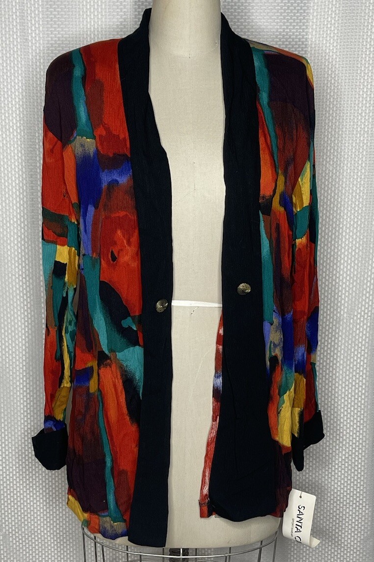 NWT VINTAGE SANTA CRUZ SPORTSWEAR WOMEN’S 1 BUTTON DRAPE TOP SPLATTER MEDIUM M