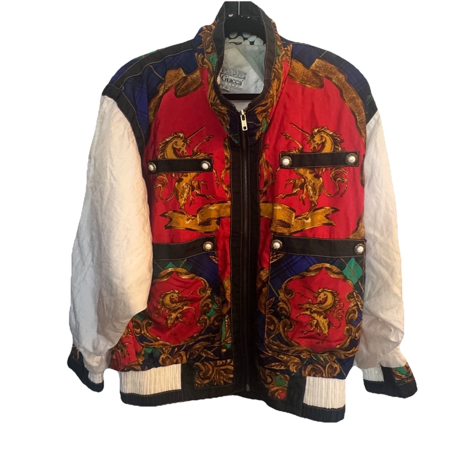 Vintage Giacca Sport Women’s Sz. M ( Oversized ) Stamp Novelty Print Bomber Jack