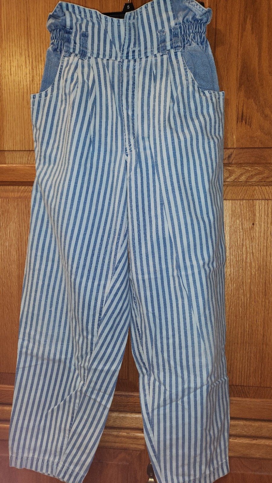 Vintage 80’s Ladies Striped Jeans Medium Elastic High Waist Belt Loops