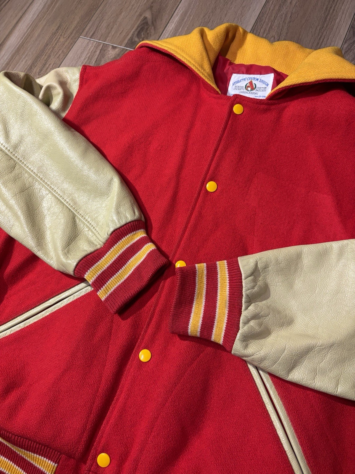 Vintage Letterman Jacket Red Yellow Trojan Woman’s Size L/XL Sailor Collar