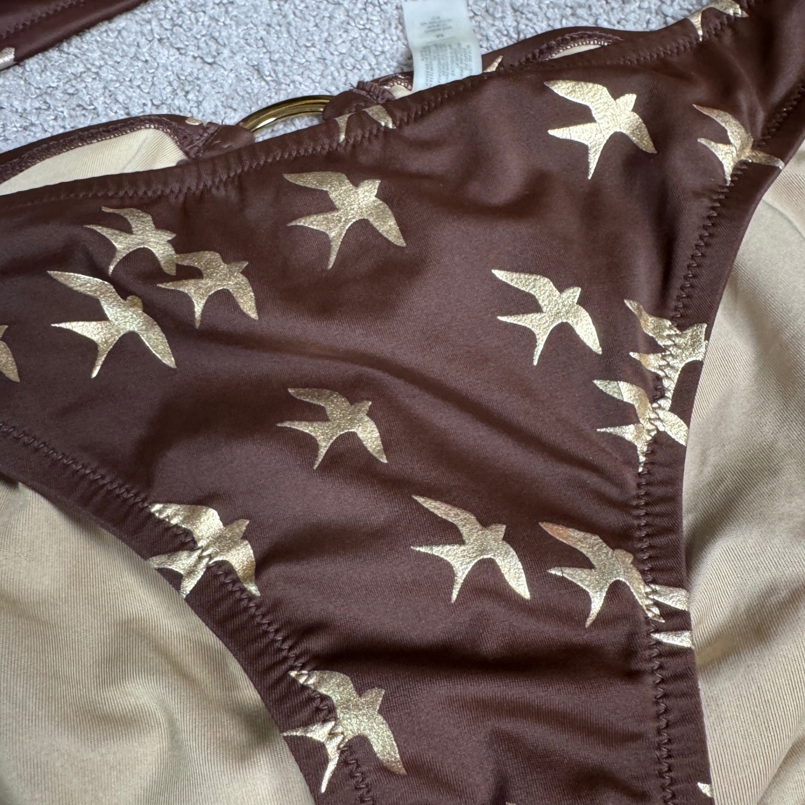 Vintage Victoria Secert Medium Two Pc Swimsuit Bikini Y2K Brown Gold Birds