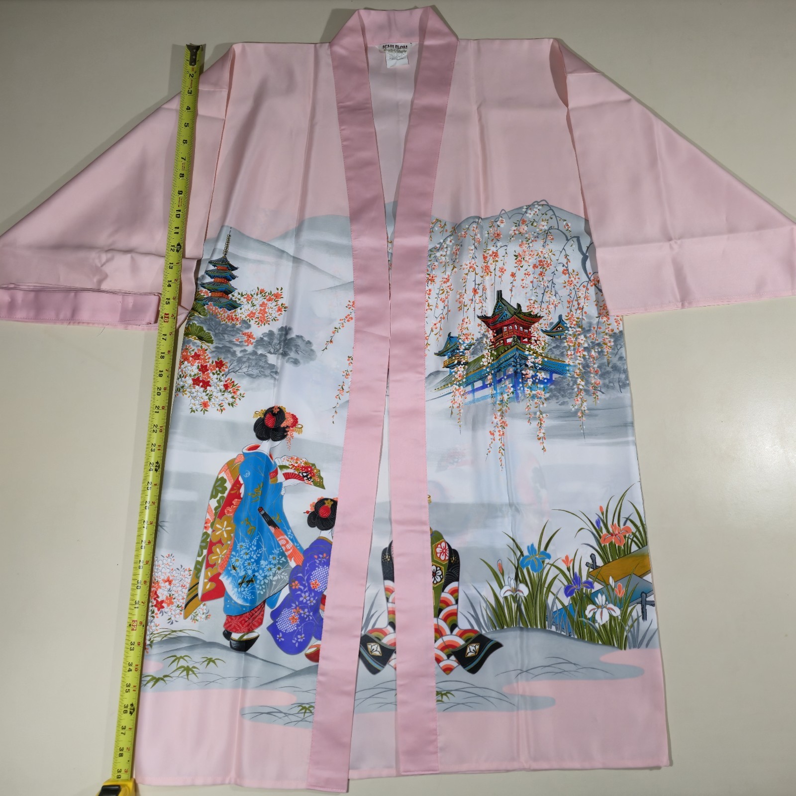 Vintage Ichiban Japan Kimono Robe Geisha Cherry Blossom Light Pink One Size NOS