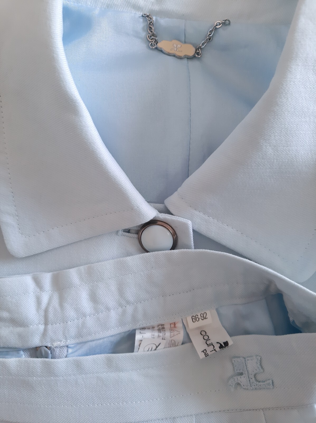 COURREGES 2 piece set Blue pastel jacket and skirt Womens Size S jacket skirt