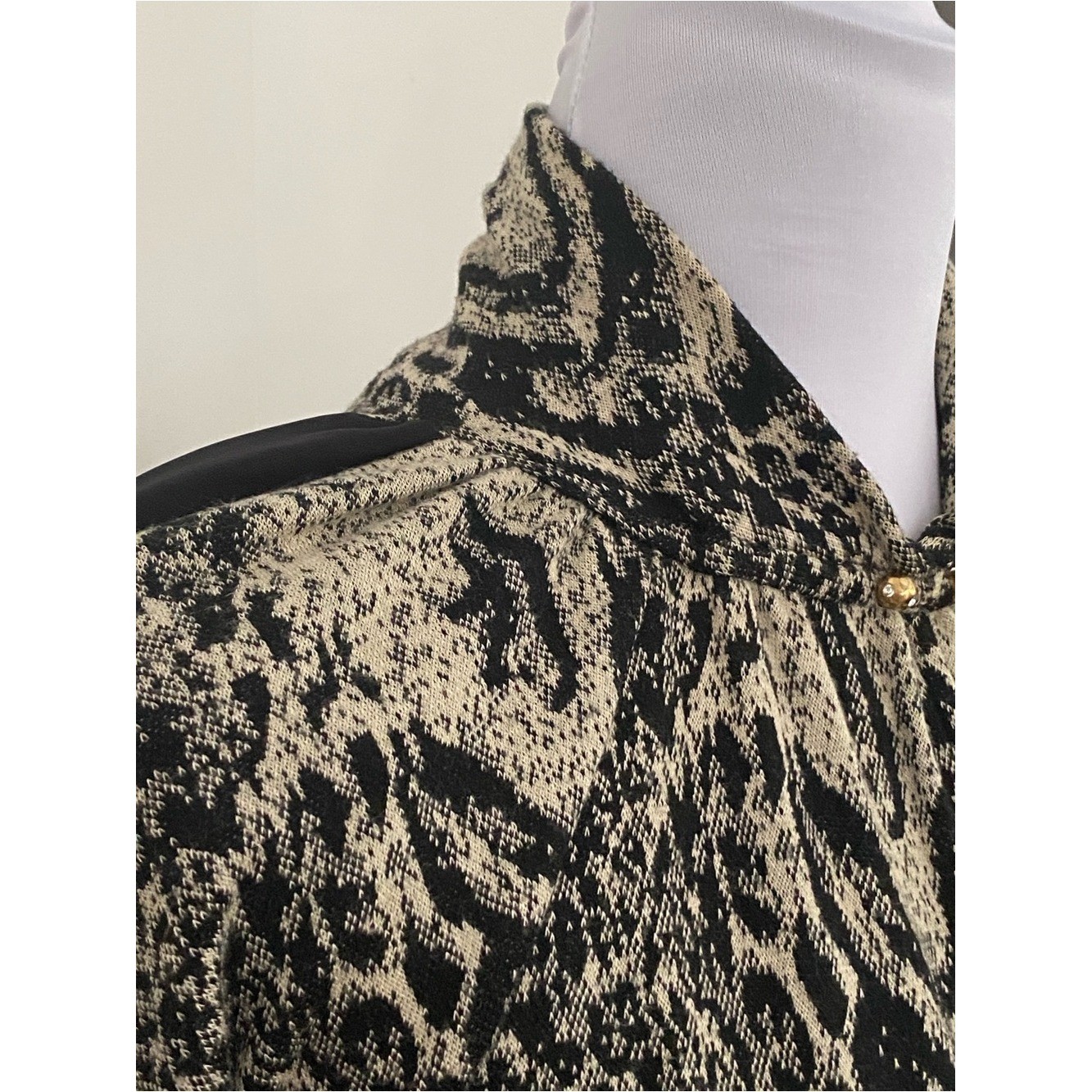 Roberto Cavalli Vintage Black Cream Snakeskin Wool Long Sleeve Dress Medium