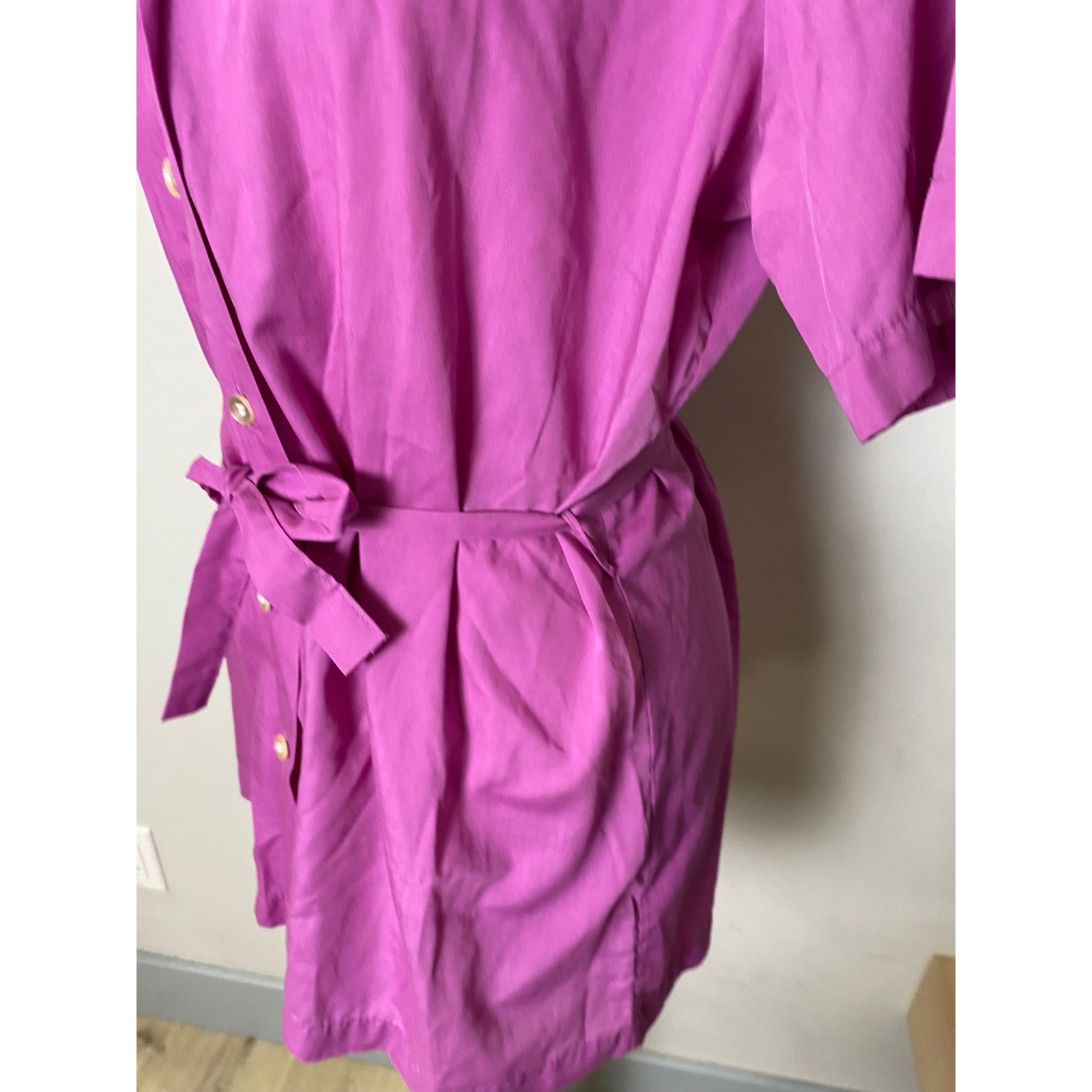 Vintage Sears 70s Dagger Collar Button Down Shirt Magenta Purple Belted Top
