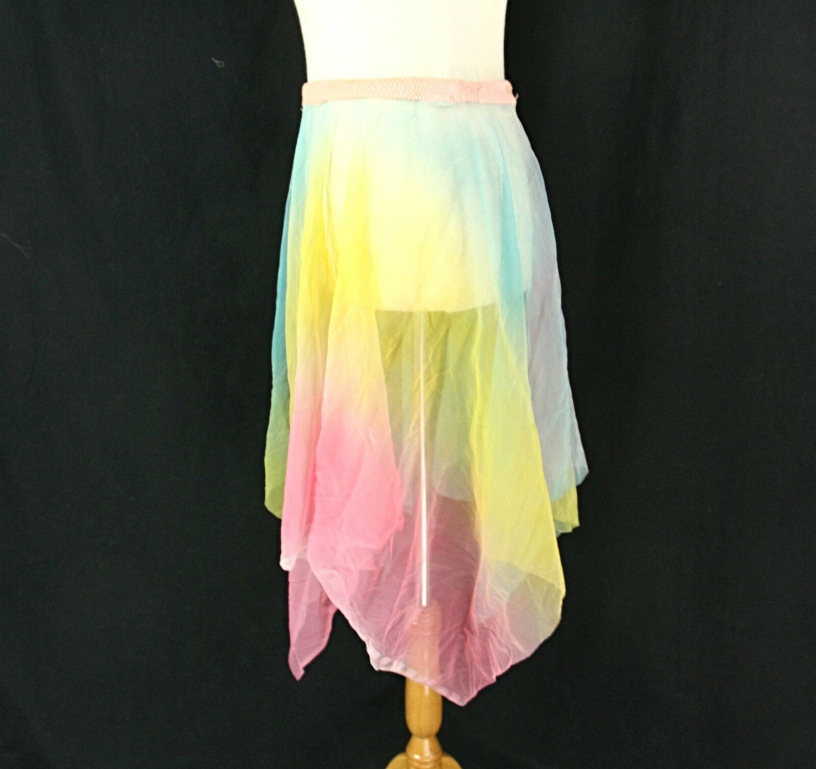 Vintage Pastel Colorful Sheer Midi Mid Length Flair Kerchief Hem Fairy Skirt M