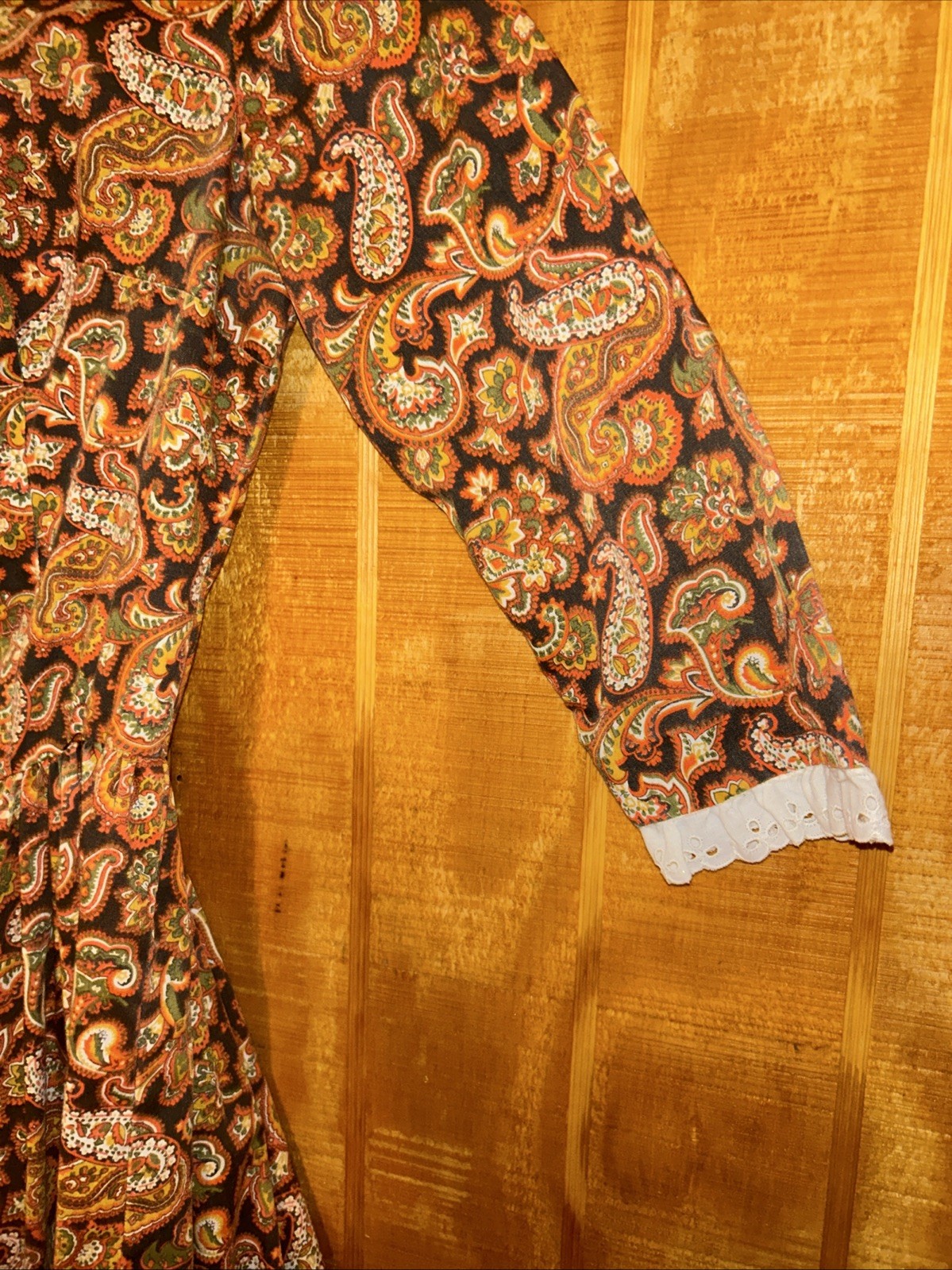 VTG 1970s Floral Prairie Maxi Dress Handmade Full Circle Skirt 3/4 Sleeve SZ S