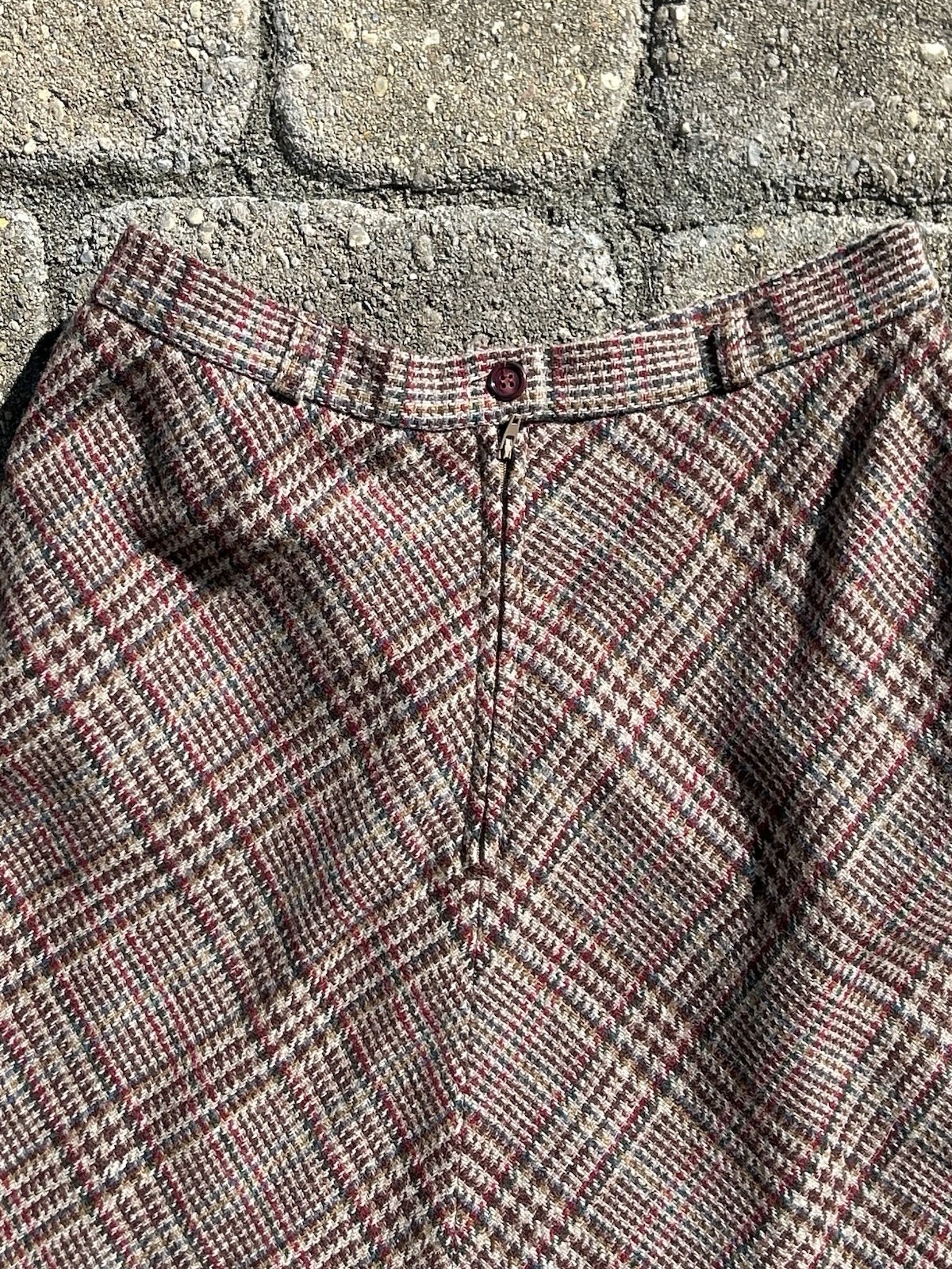 Vintage 60-70s Patty Woodard Button Zipper Plaid Wool Midi Skirt Size 11-12