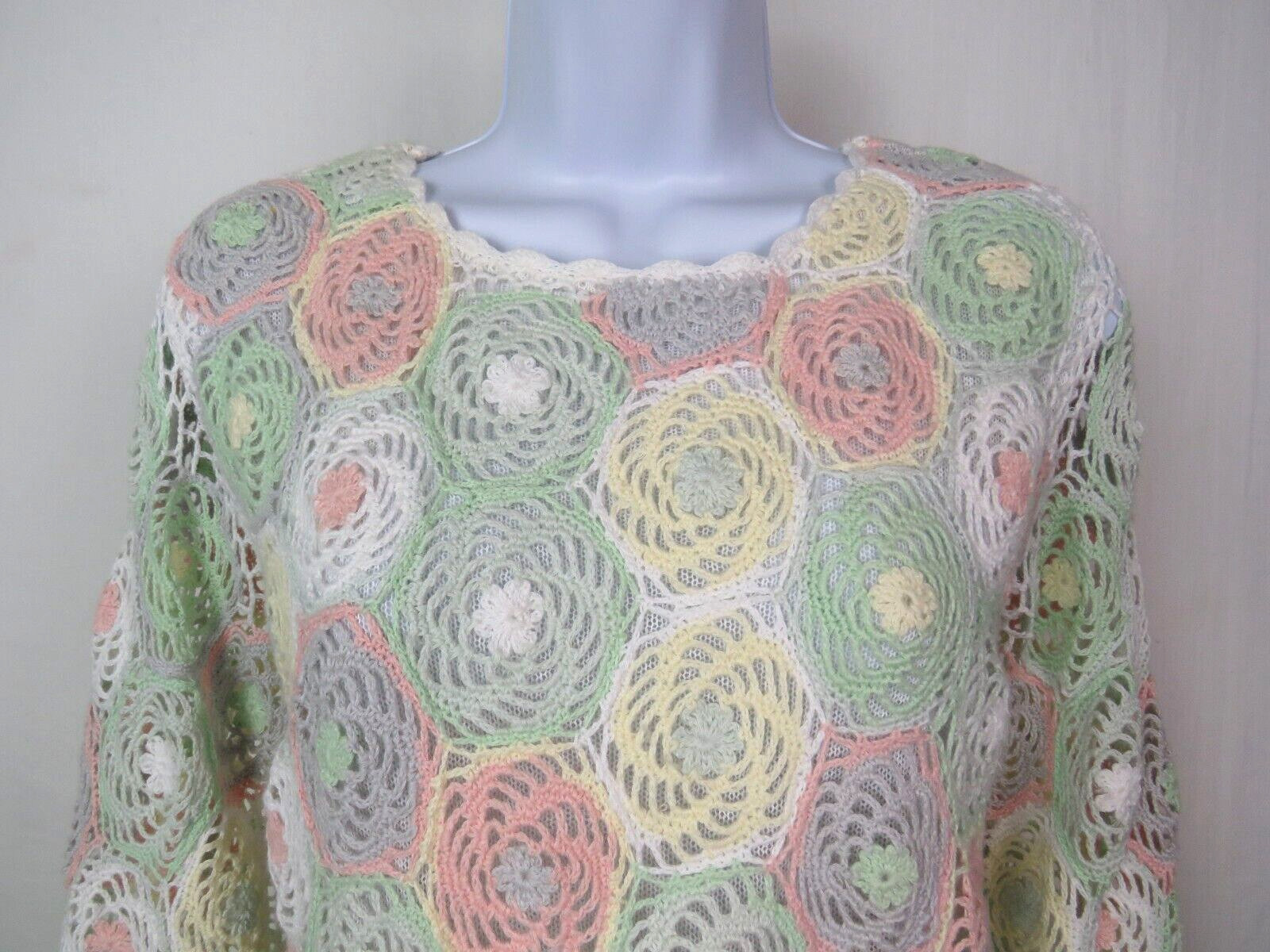 VTG 1980s BFA CLASSICS CROCHETED FLORAL TOP SIZE MEDIUM COTTON RAMIE LINED