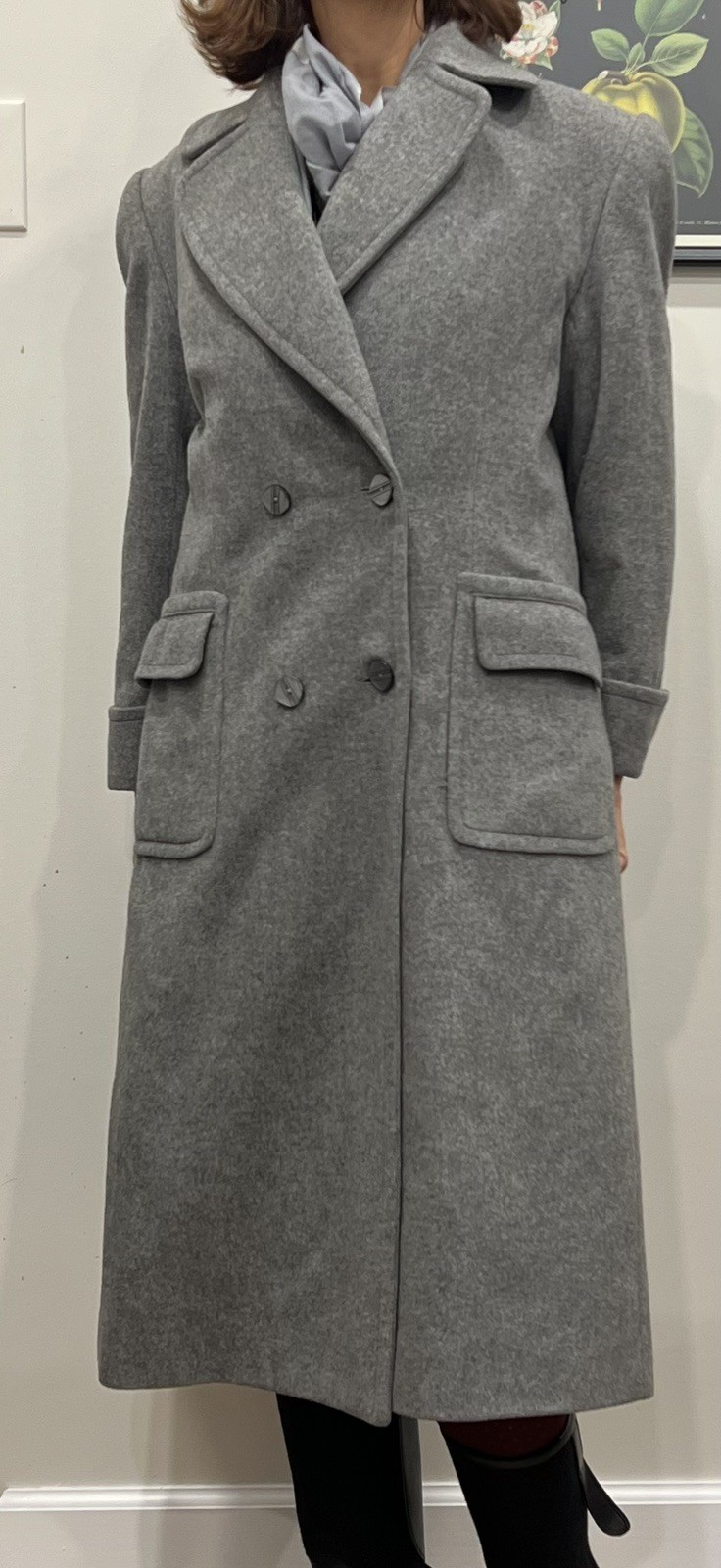 Celine Paris Gray Cashmere Wool Long Women Coat Made In France Padded Shoulders