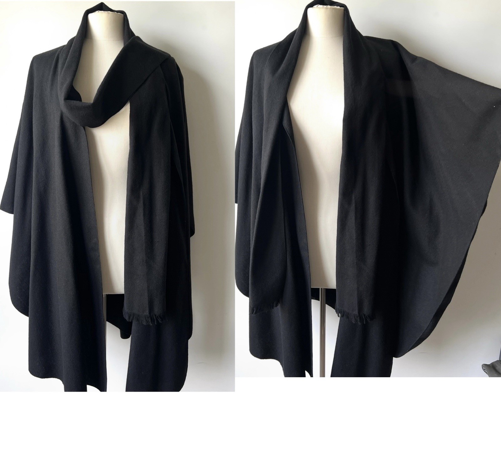 Vintage 60s Betmar Wool Cape With Scarf Black Poncho Wrap Coat Cloak MADE IN USA