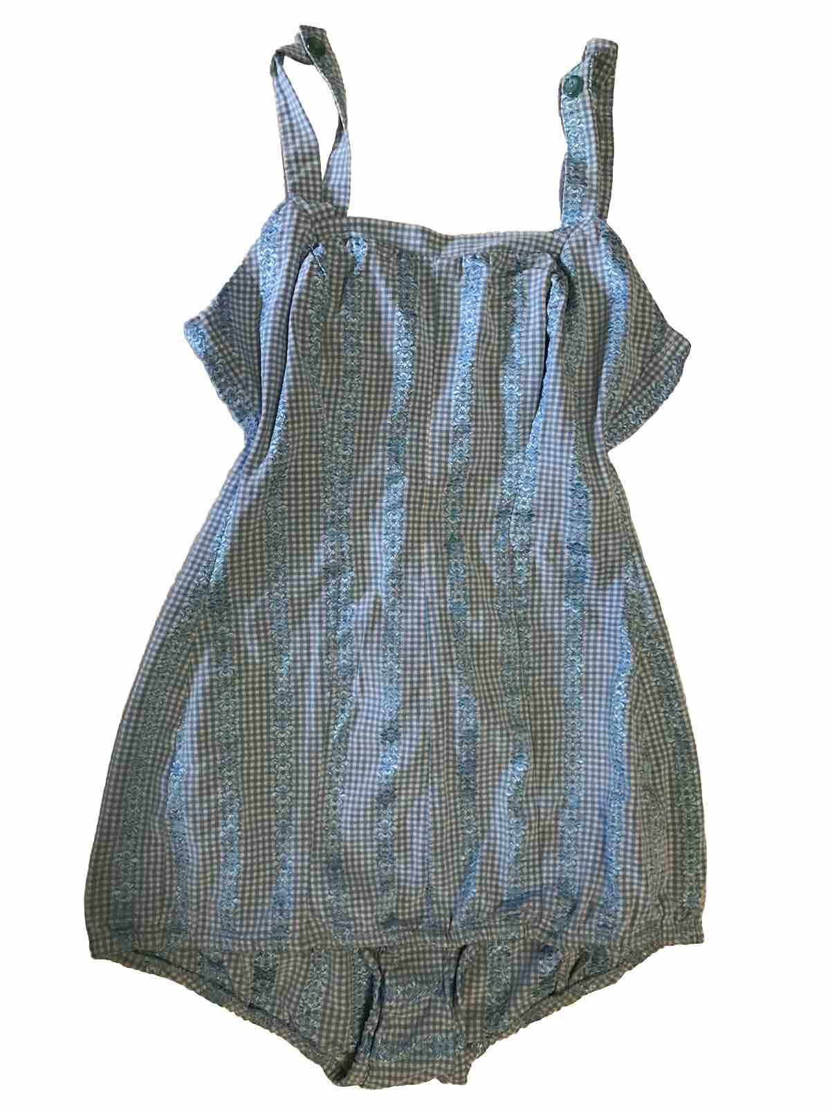 50s Sea Nymph Glamour Suit Blue Gingham Swimsuit 1-Piece Zip 10/32 Vintage