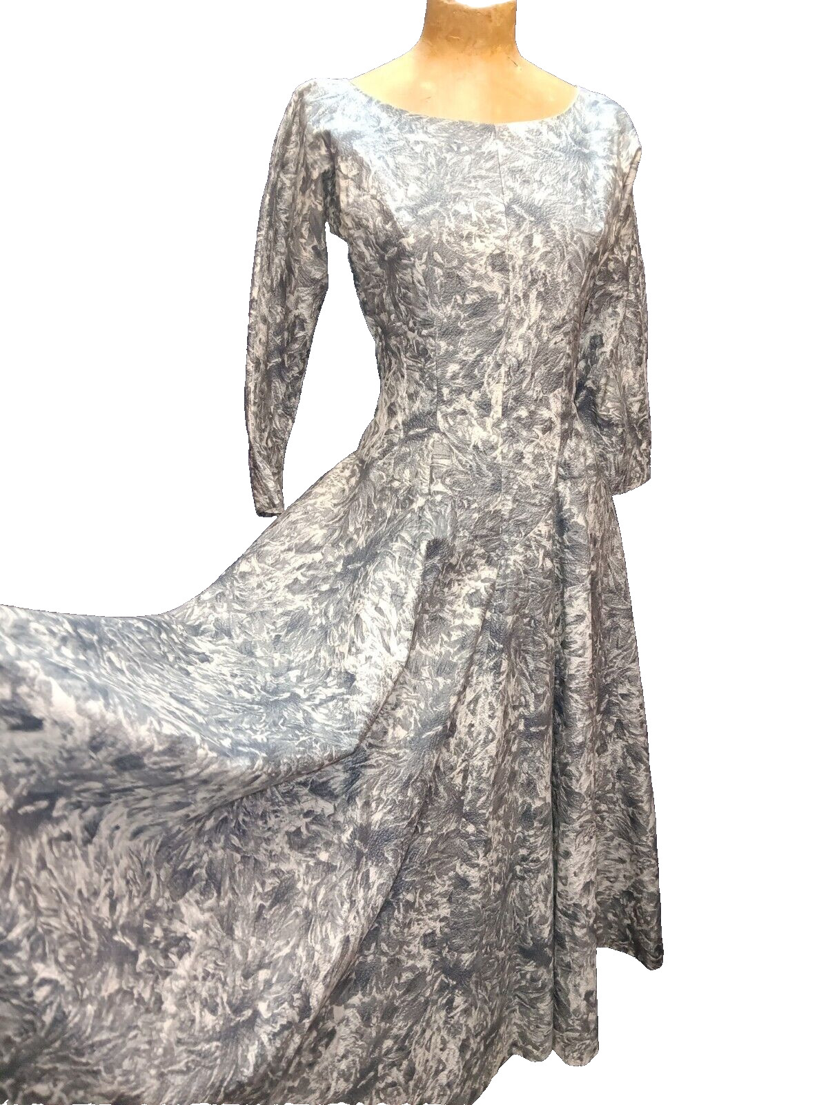 Vintage 1950’s Gray And White Textured Rayon Cotton Dress Size Small