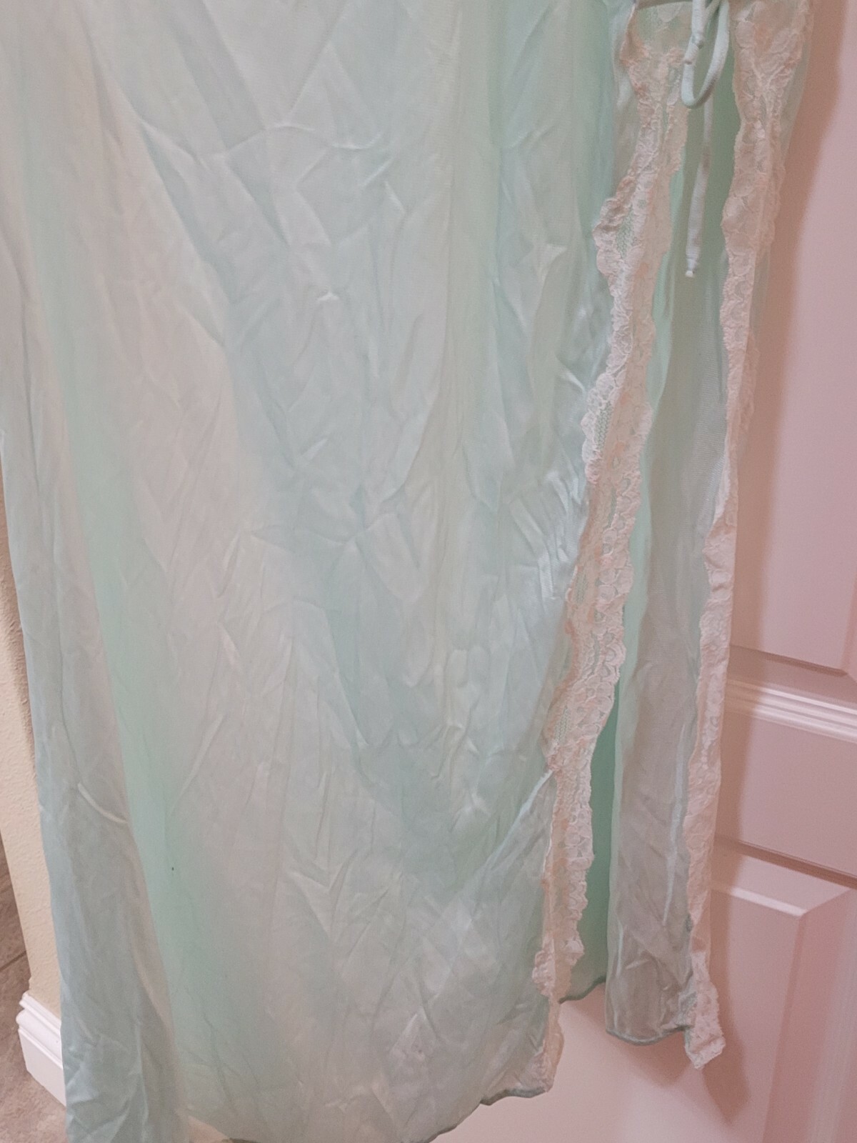 Vintage Avon Fashions Lingerie Mint Green Nightgown Side Tie Size Small Chemise