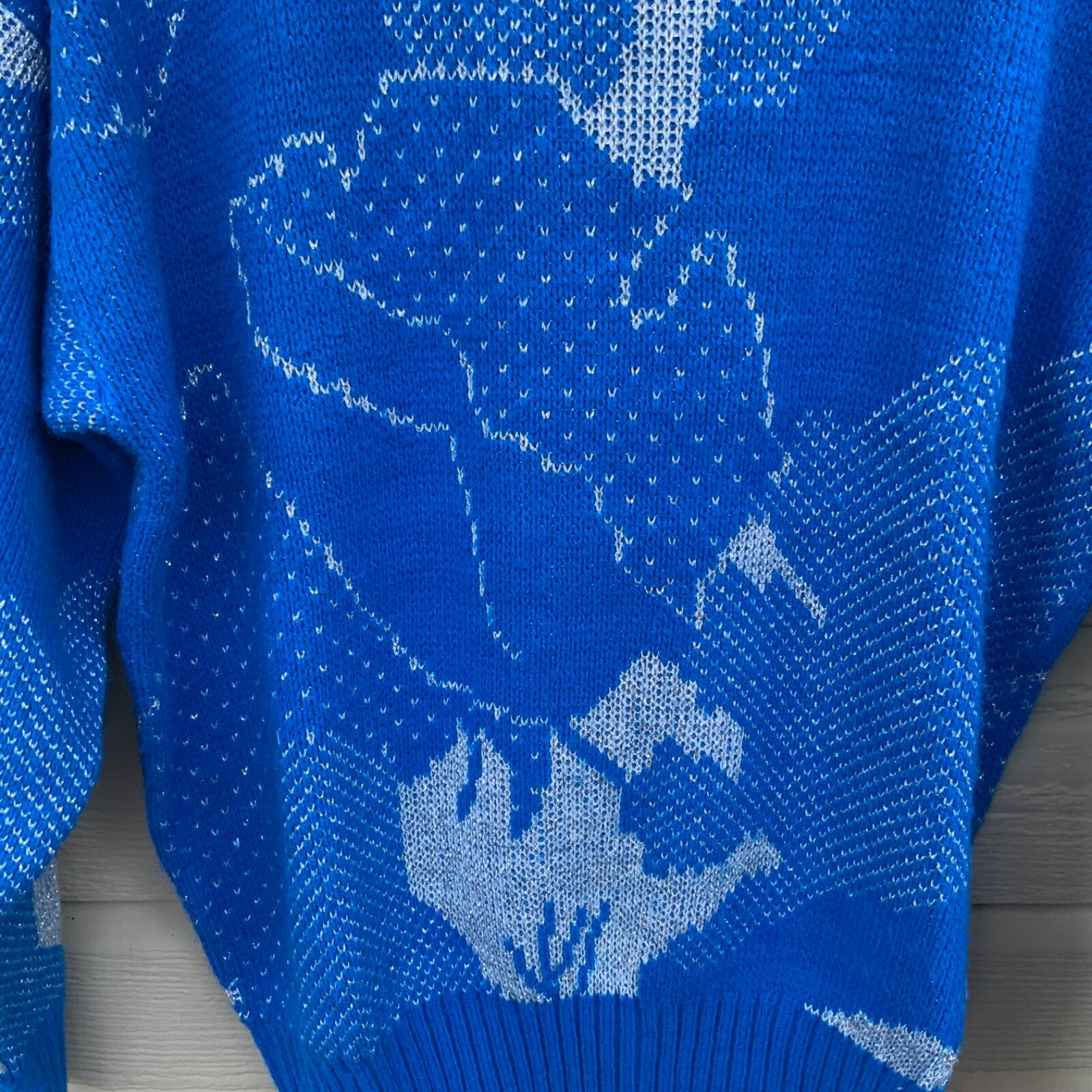 Le Rouge Vintage 80s 90s Sweater blue with Metallic silver M pullover acrylic