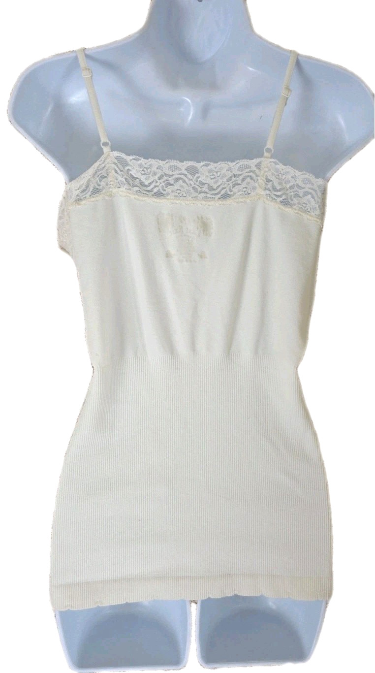 Y2K Cami Top 18 to 24 Ivory Ribbed Tagless Seamless Adjustable Straps Last Exit