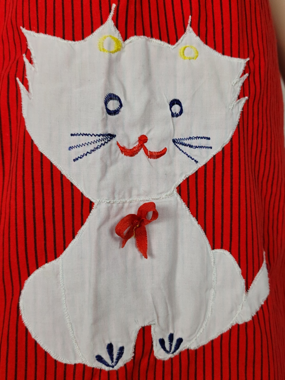Vtg kitty cat sleep dress pajama nightie red black S/M