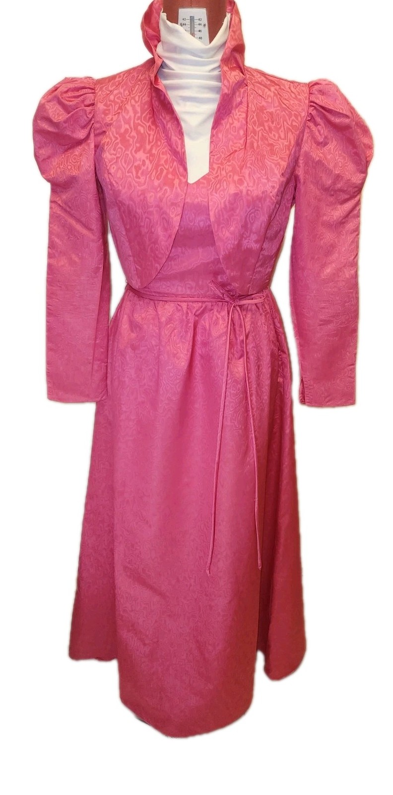 Vtg 70s Dress Set*Pink Gown w/ Matching Jacket*Leg O’ Mutton Sleeve*sz9/10*EUC