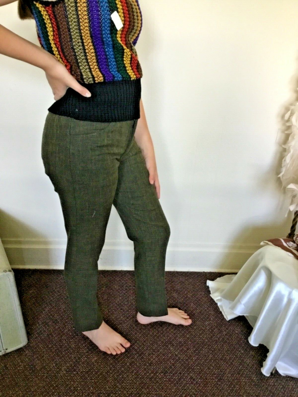 70’s Vintage Green Mod Mid-Rise Taped Leg Pants