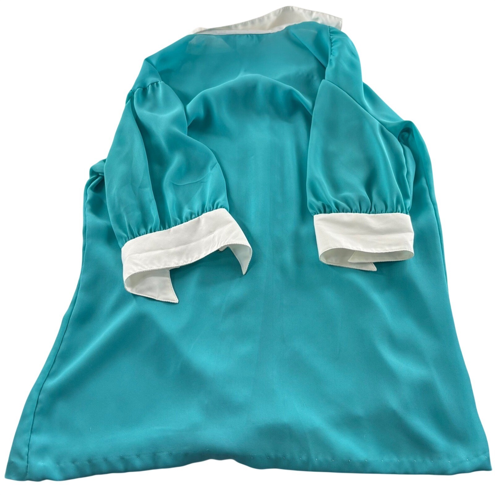 Vintage Sweetbriar Teal Tuxedo Pleated Blouse Pearl Button Contrast Cuff Size 10