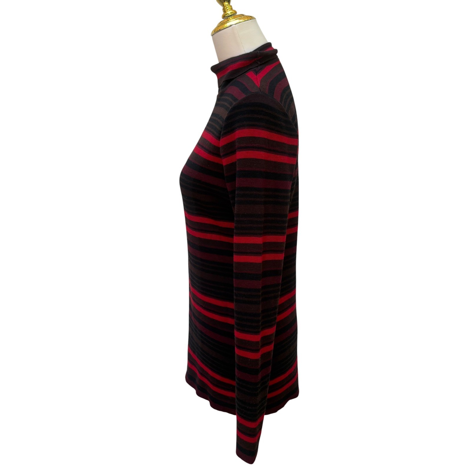 VTG Henri Bendel Sweater Turtleneck L Red Brown Striped Extrafine Merino Wool