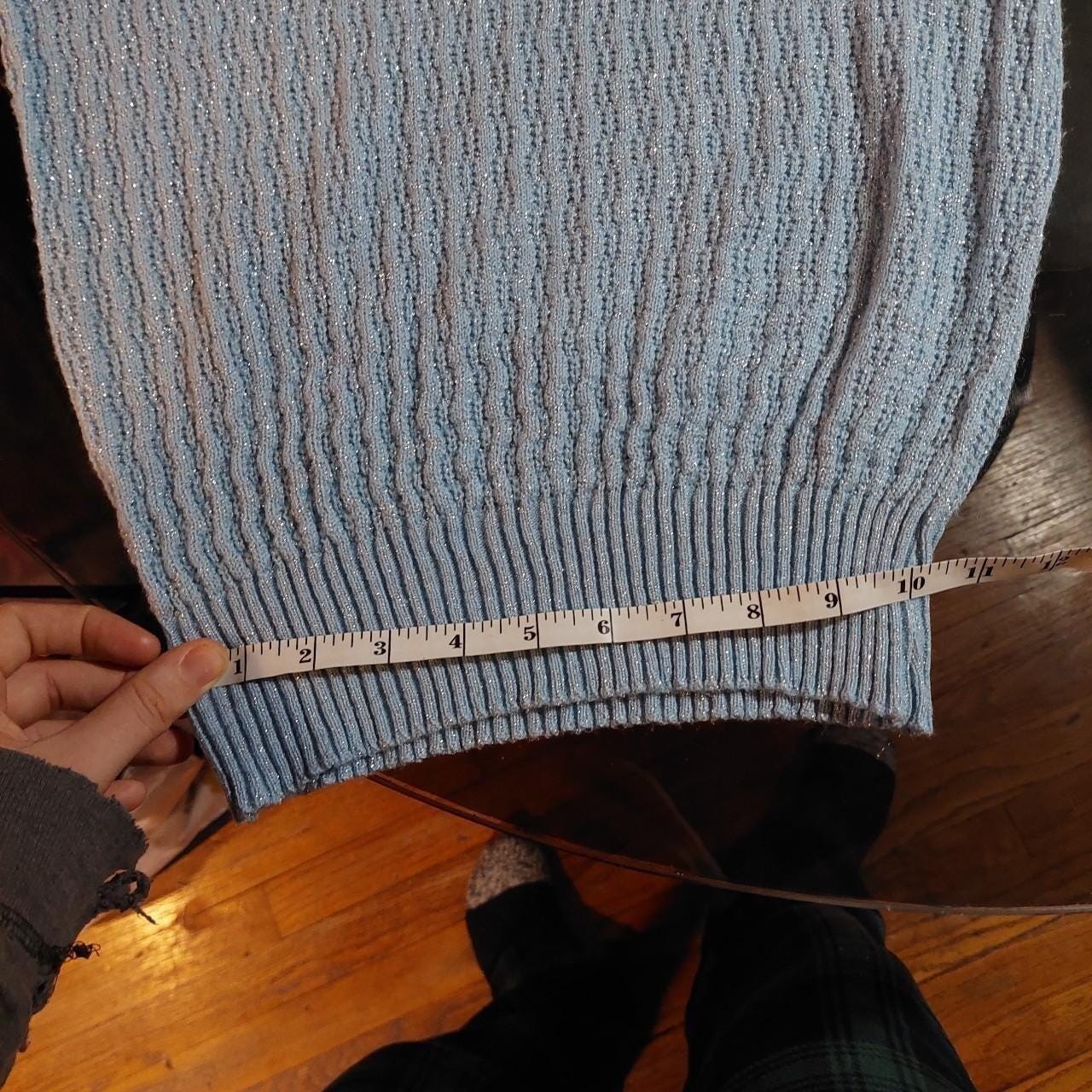 Vintage baby blue and silver metallic sweater.