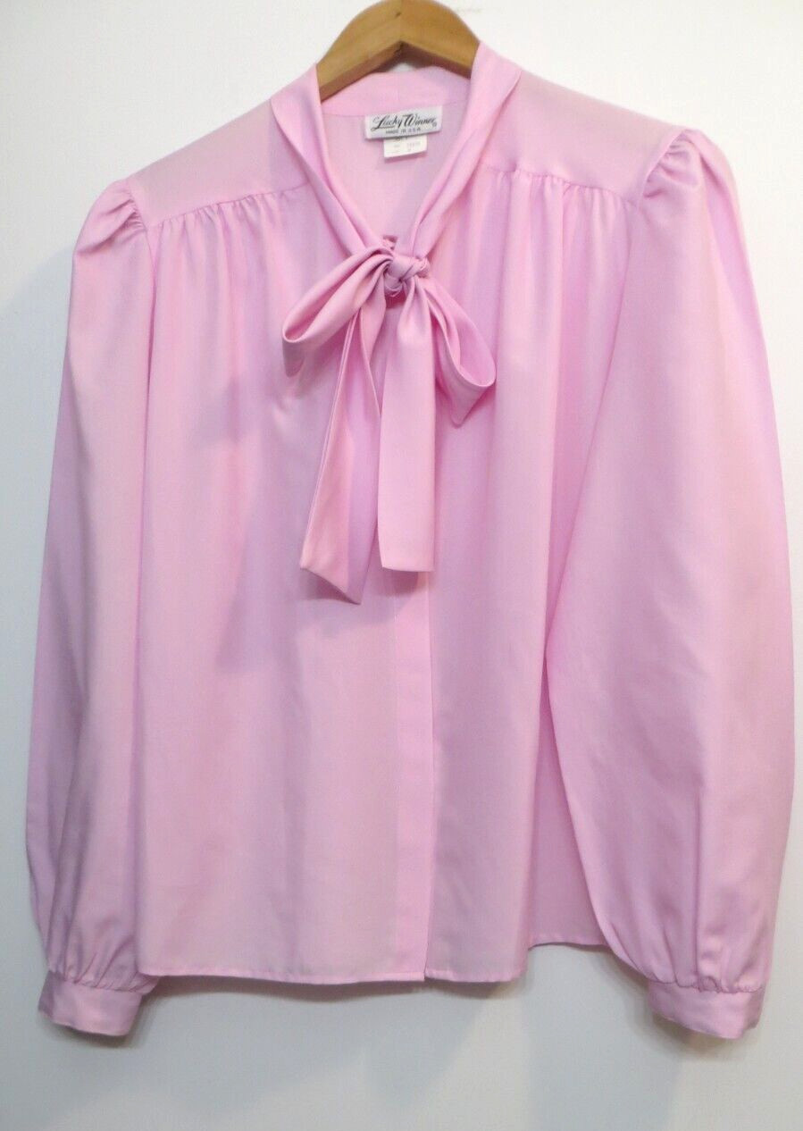 Vintage Lucky Winner Shirt Womens 10 Light Pink Button Up Lightweight Business