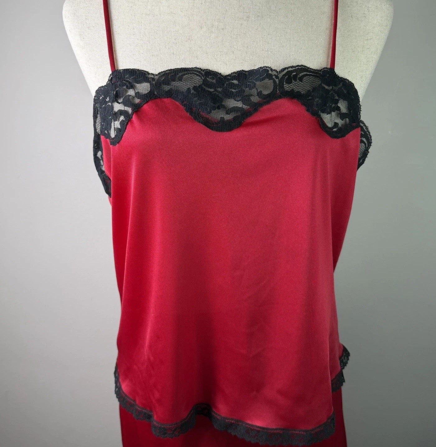 Vintage Red Lingerie Cami Skirt Set Avon Private Treasures Lace Trim 90s Sz L-XL