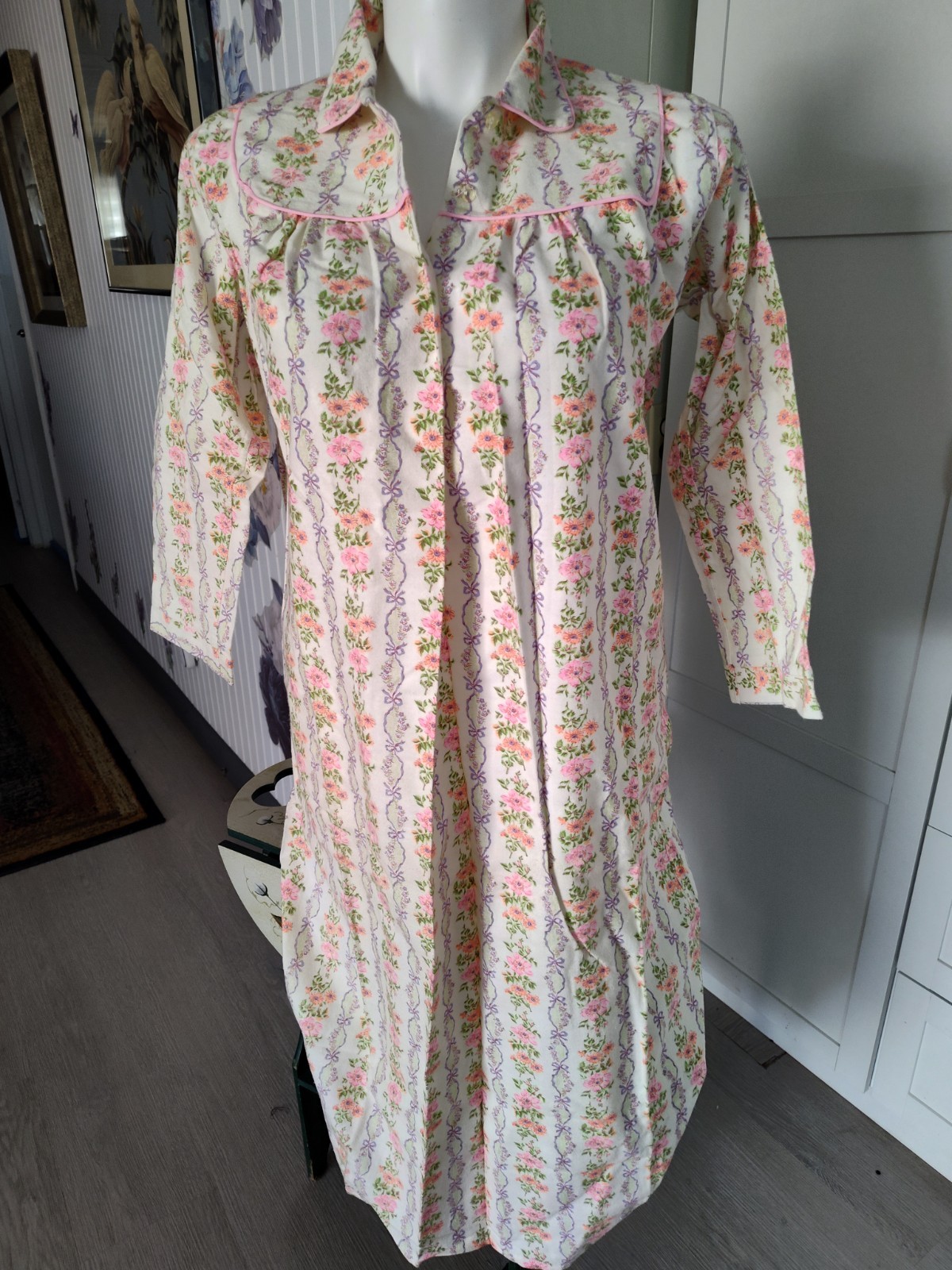 Katz Vintage Long Cotton Flannel Nightgown Sz M Unworn Modest Cozy Cottagecore