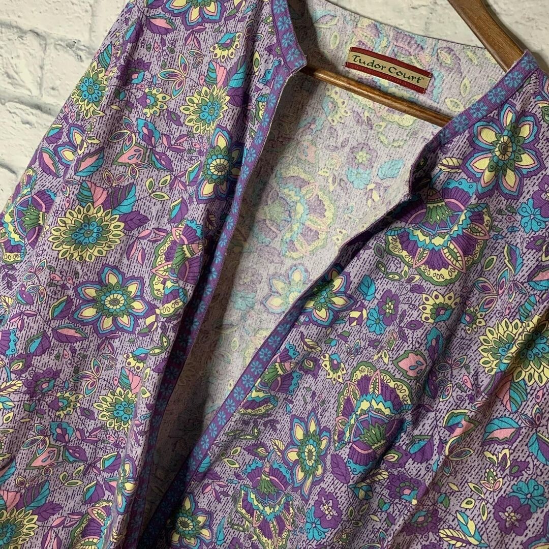 80’s Vintage Tudor Court Floral Vibrant Pastel Purple Tapestry Jacket Cardigan
