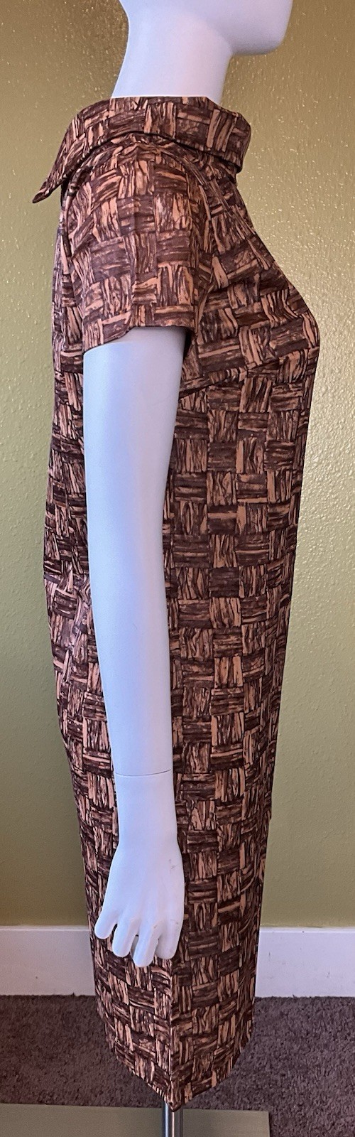 NOS 1960s MOD Jane Emory Fashions Acetate Shift Brown Mad Men S/Sleeve Size 10