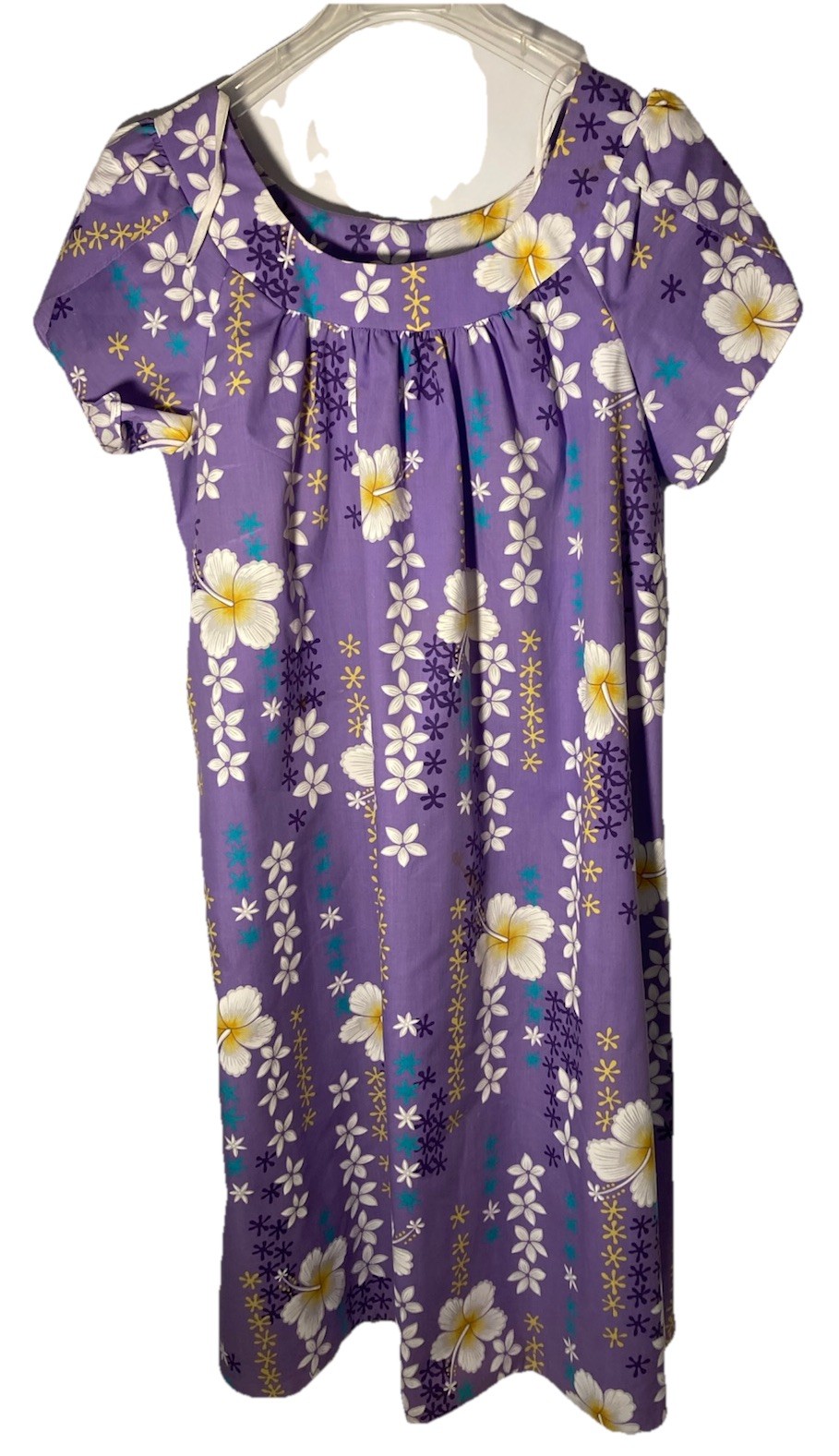 ROYAL CREATIONS Vtg Hand Dyed Cotton Mumu Dress-Purple Floral-Sz L-Hawaiian Made
