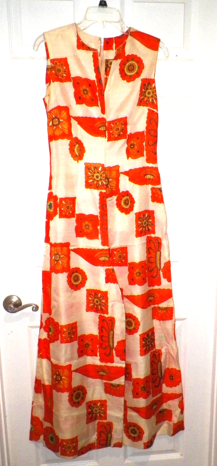 WOMAN’S VINTAGE 1960’s DYNASTY JUMPSUIT ORANGE WHITE BELTED WIDE LEGS SZ 10