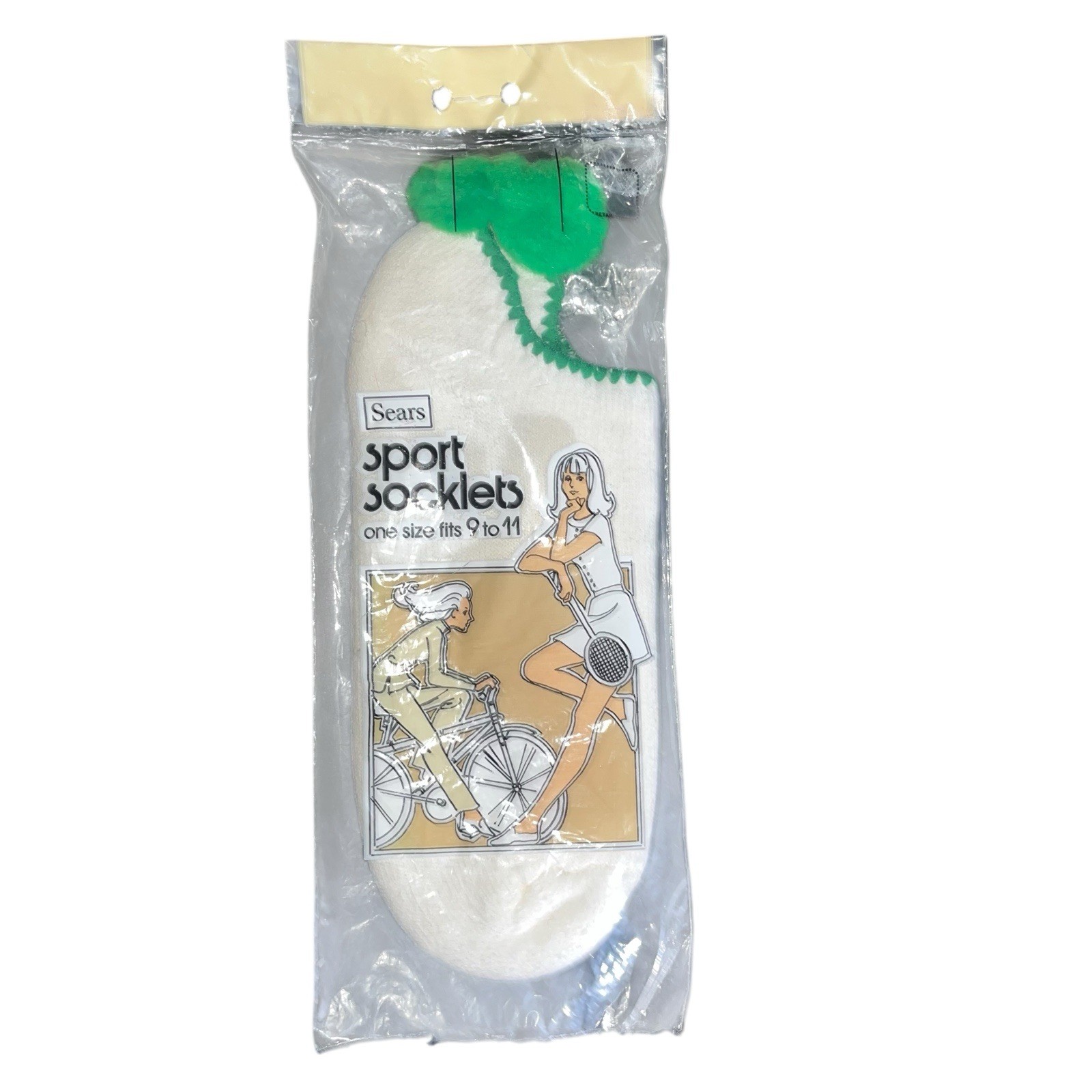 Vintage 1970s Sears Sport Socklets with green pom-poms Socks