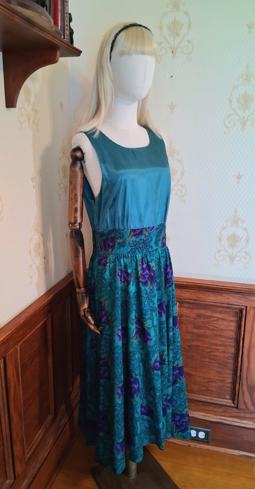 Vintage 1980s JJ Nicole Jewel Tone 2-Piece Puff Sleeve Mob Wife Secretary Dress
