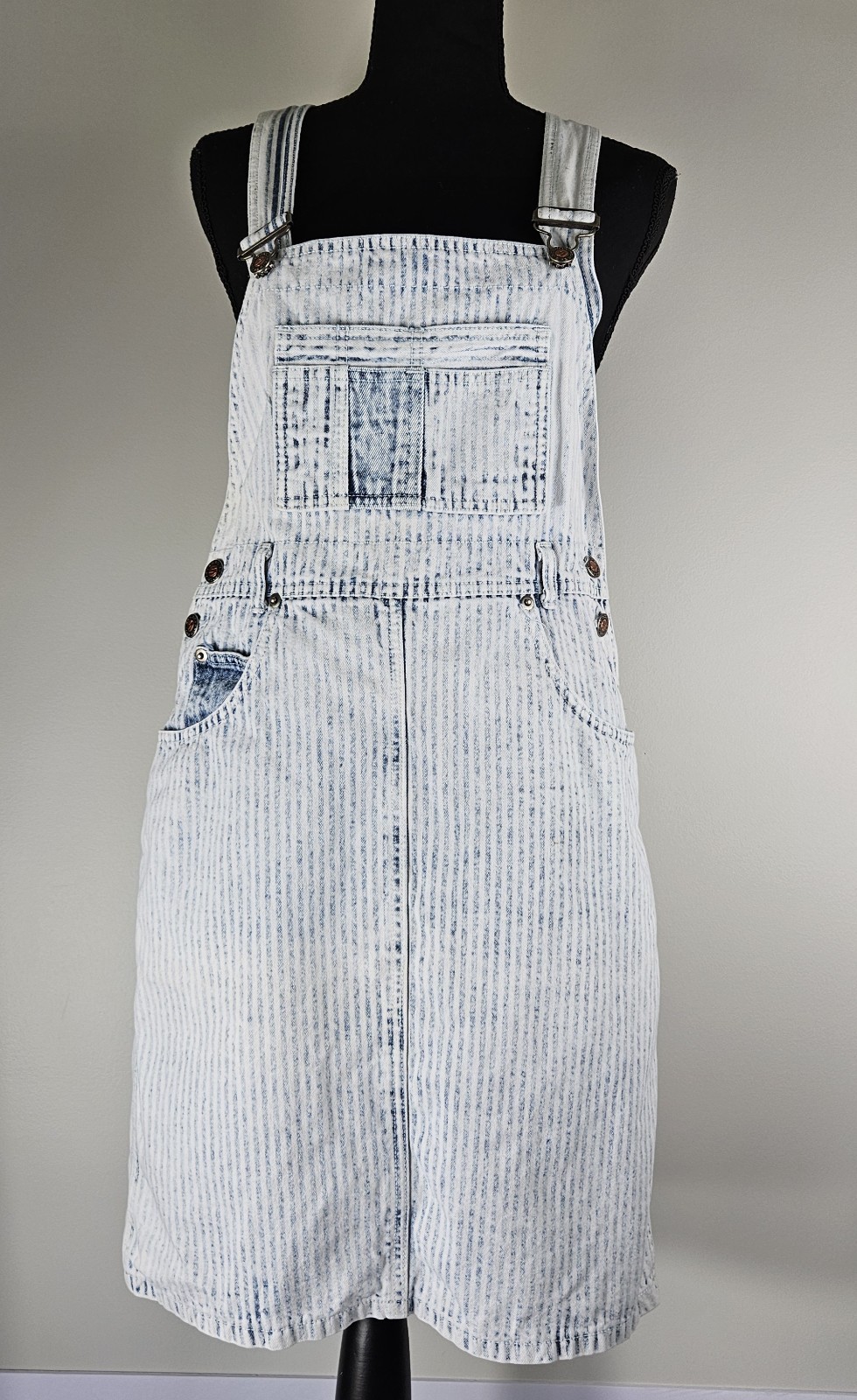Acid Wash 80s RETRO Striped Denim Overall Skirt Size L Western Country Thunder