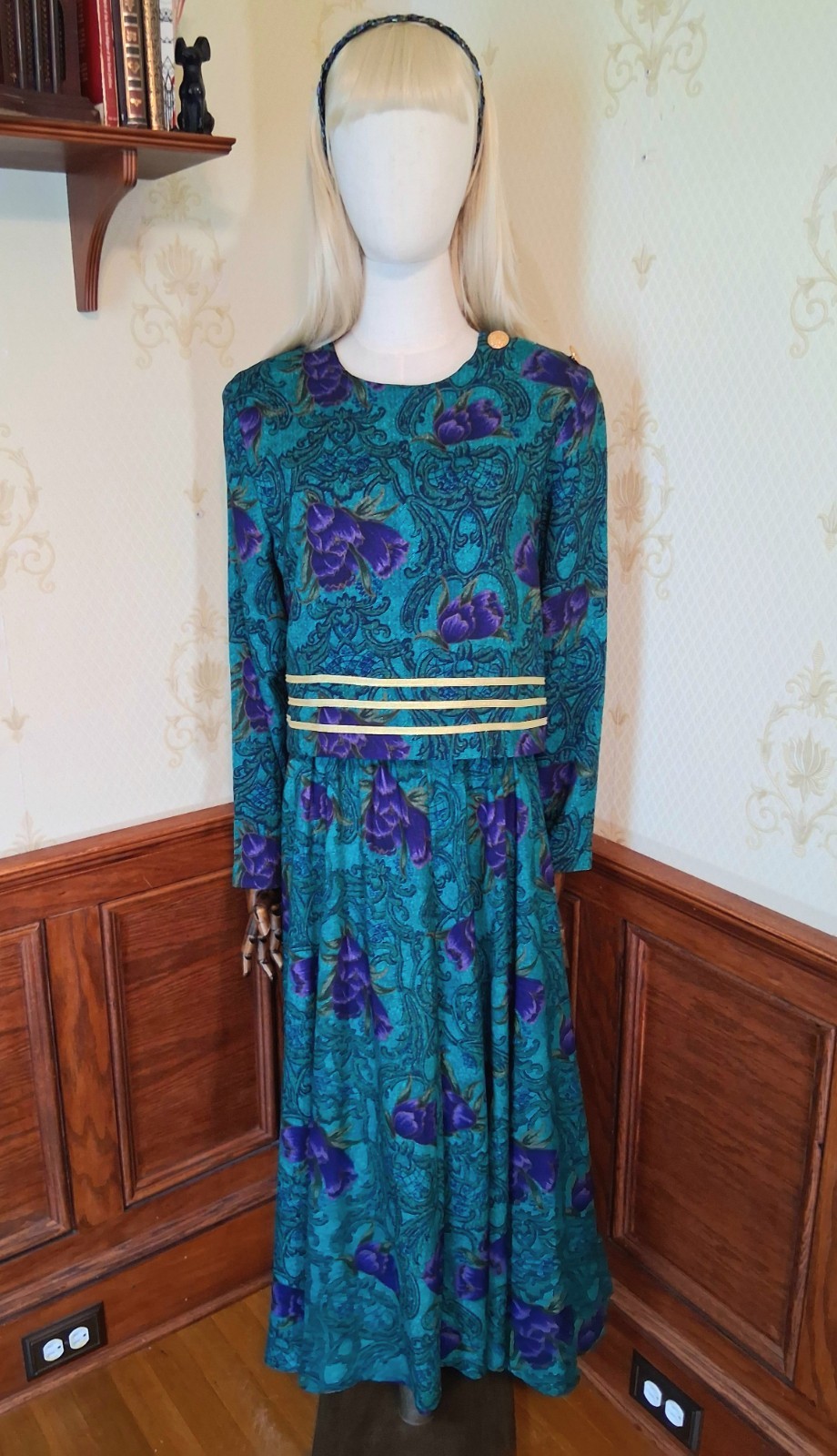 Vintage 1980s JJ Nicole Jewel Tone 2-Piece Puff Sleeve Mob Wife Secretary Dress