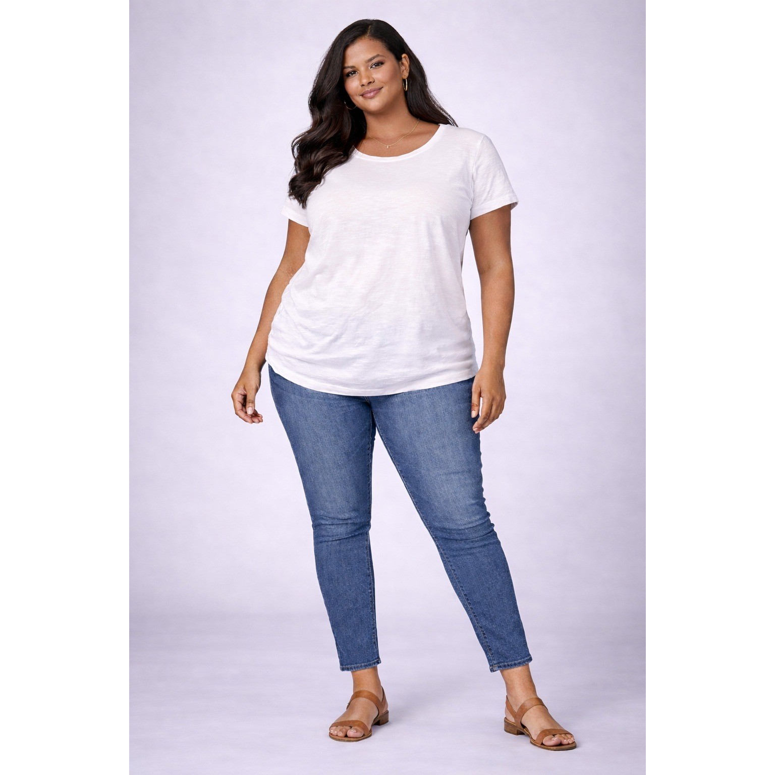 Crown & Ivy Top 1X White Classic Fit Vintage Wash Casual Short Sleeve Tee