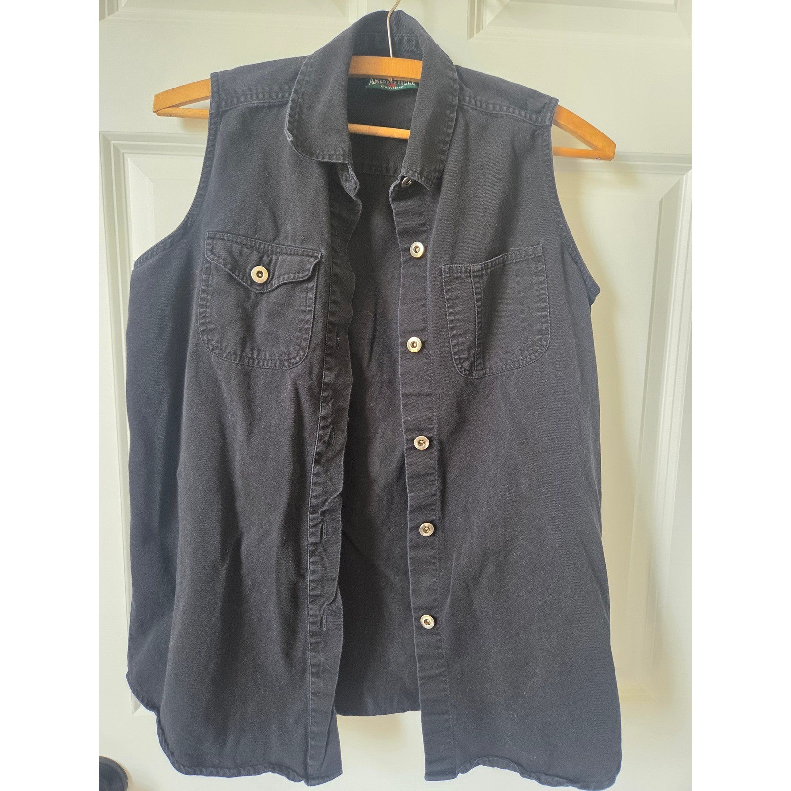 American Eagle 90s Y2K Black Cotton Sleeveless Button Down Vest Small