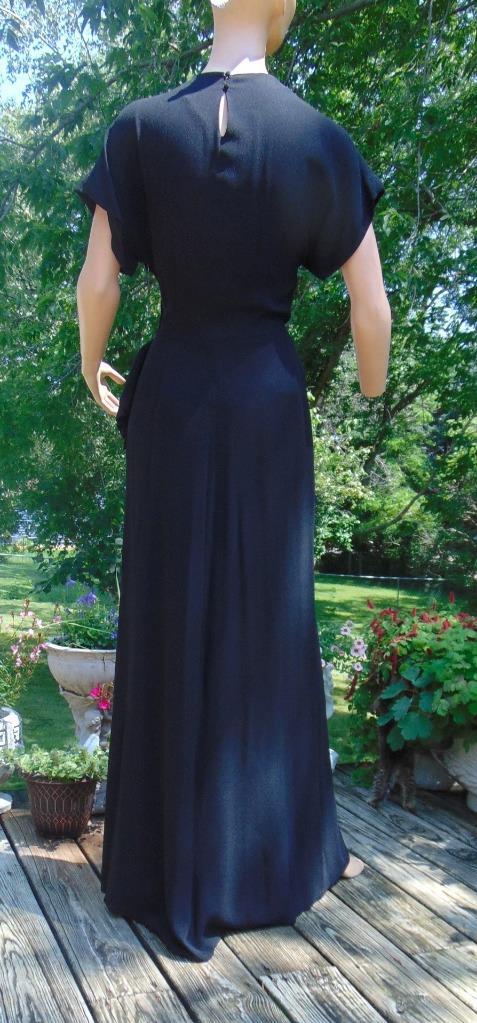 VTG 40s Ted Shore Design Black Crepe Draped & Studded Cocktail Dress 28W