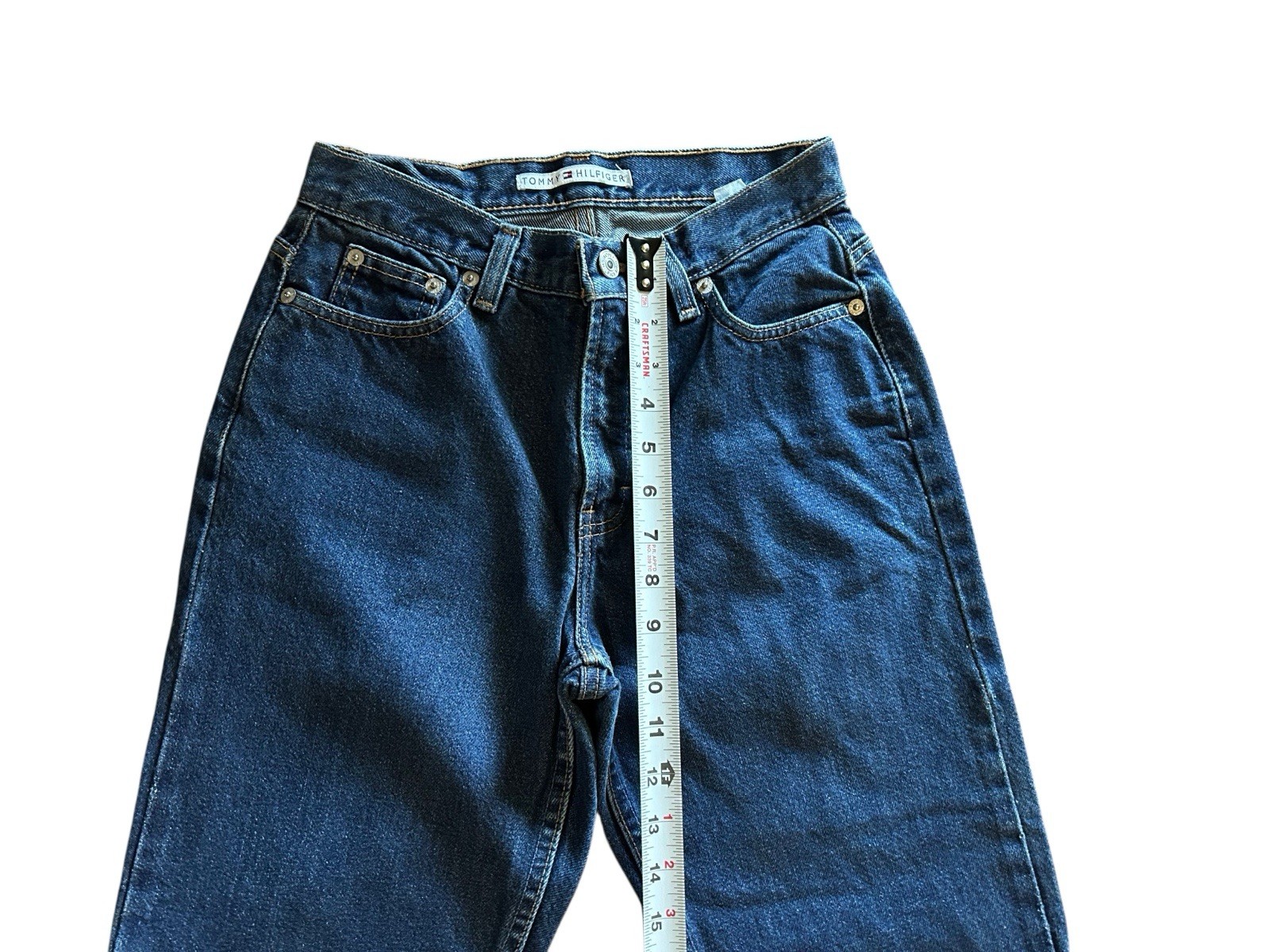 Y2K Tommy Hilfiger Jeans High Waisted Slouch Denim Pants Faded Leather Tag